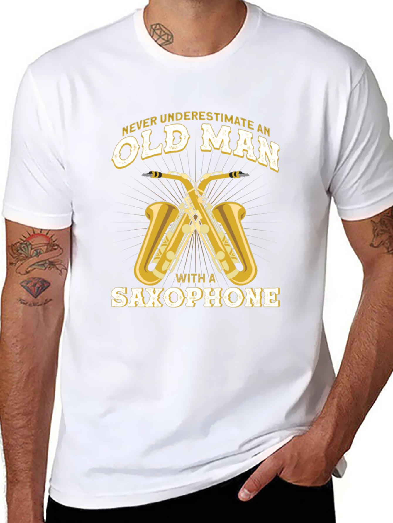 Old Man Saxophone Black Graphic Tee