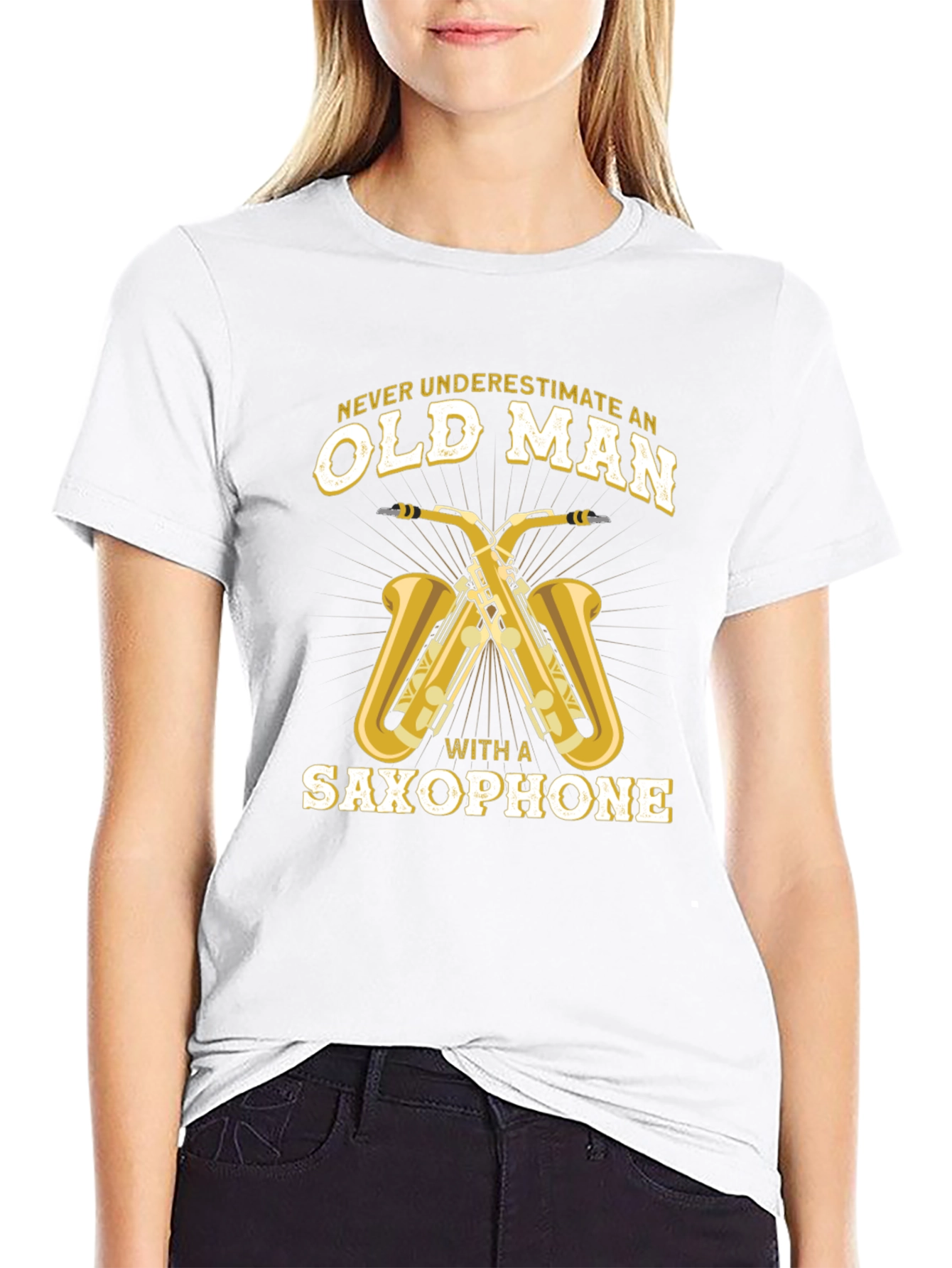 Old Man Saxophone Black Graphic Tee