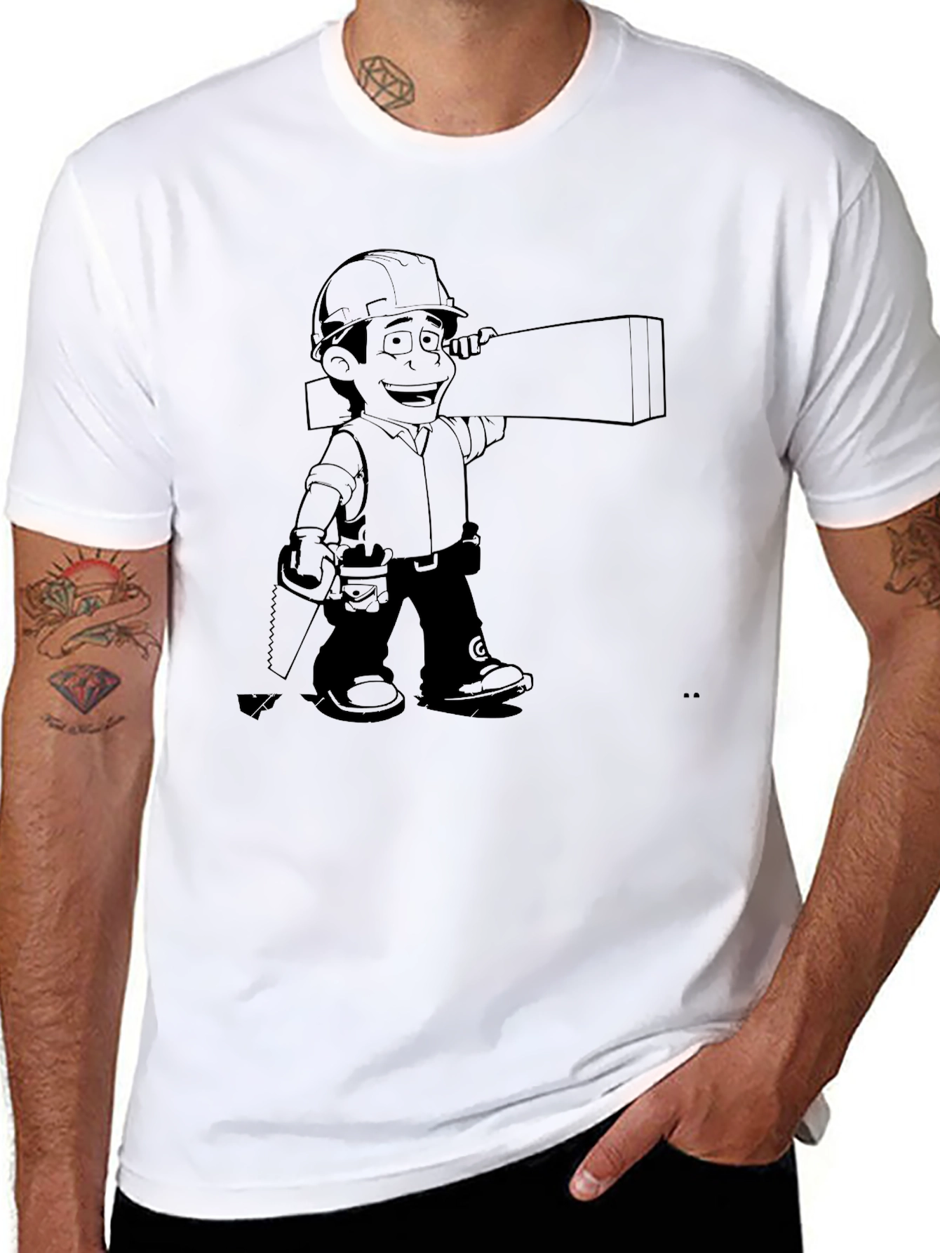 Cartoon Construction Worker Graphic Tee