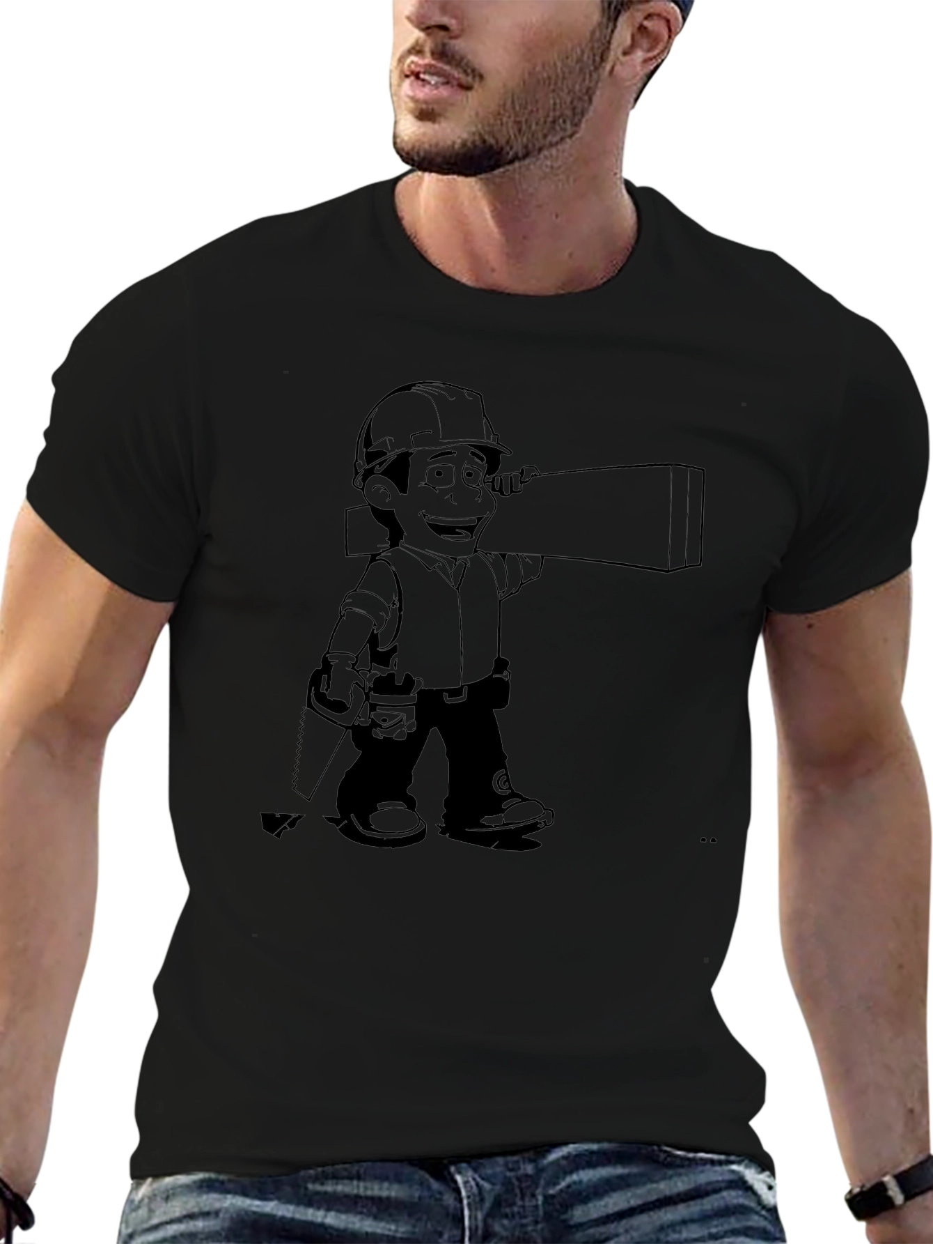 Cartoon Construction Worker Graphic Tee