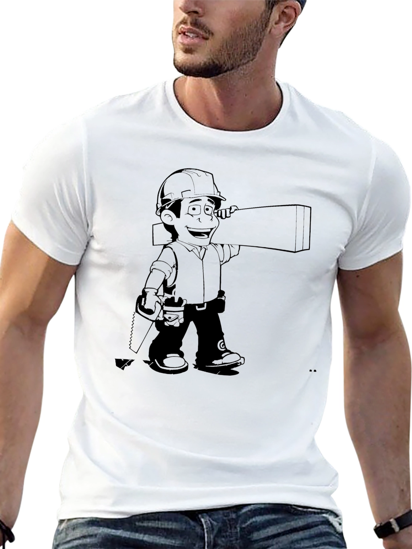 Cartoon Construction Worker Graphic Tee