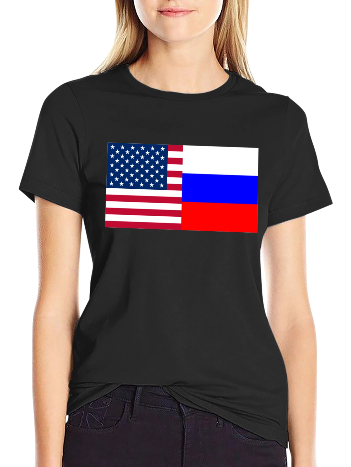 USA and Russia Flag Graphic Print T-Shirt