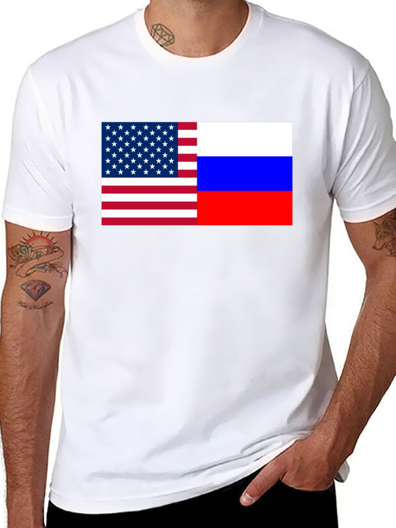 USA and Russia Flag Graphic Print T-Shirt
