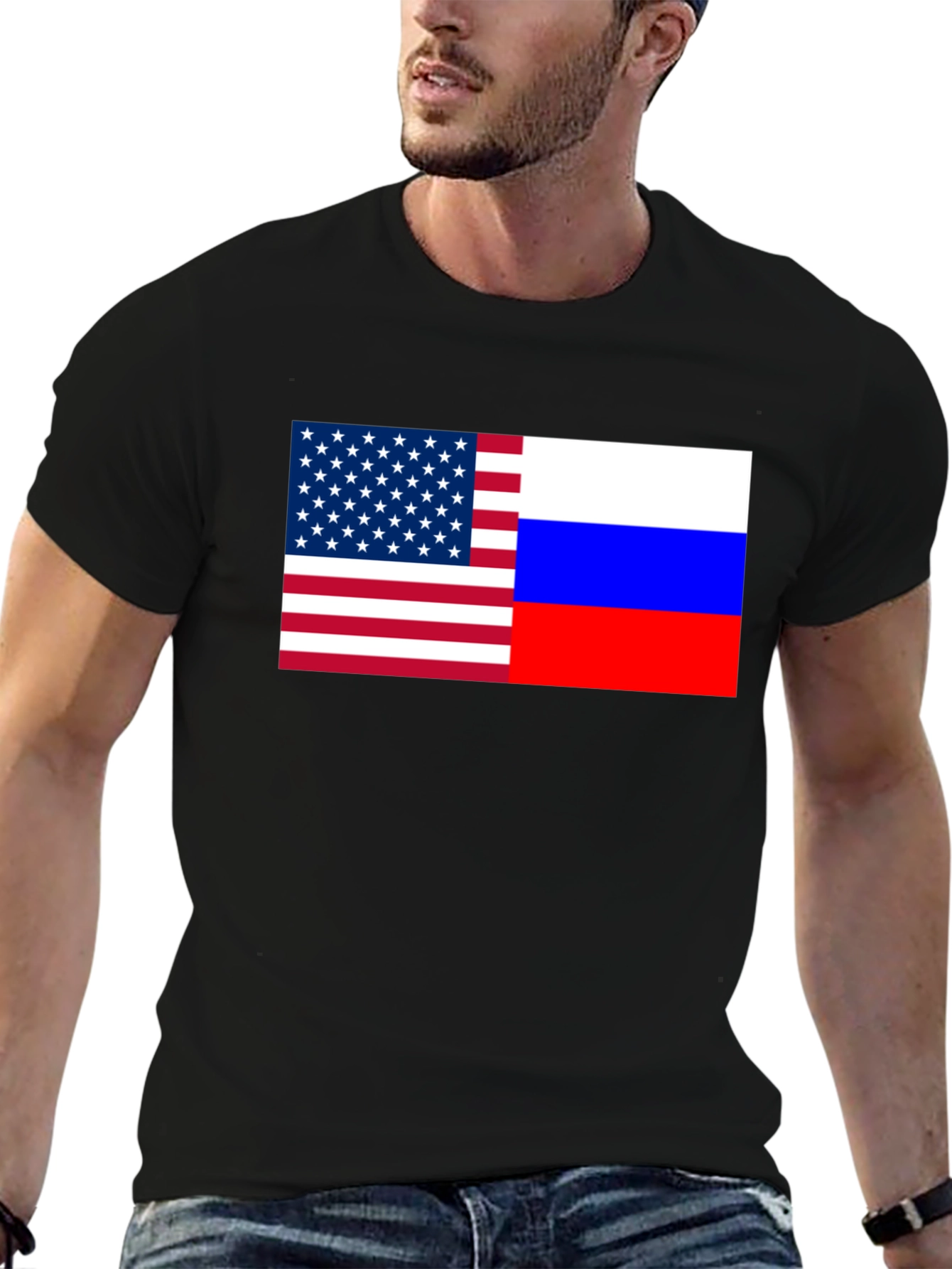 USA and Russia Flag Graphic Print T-Shirt