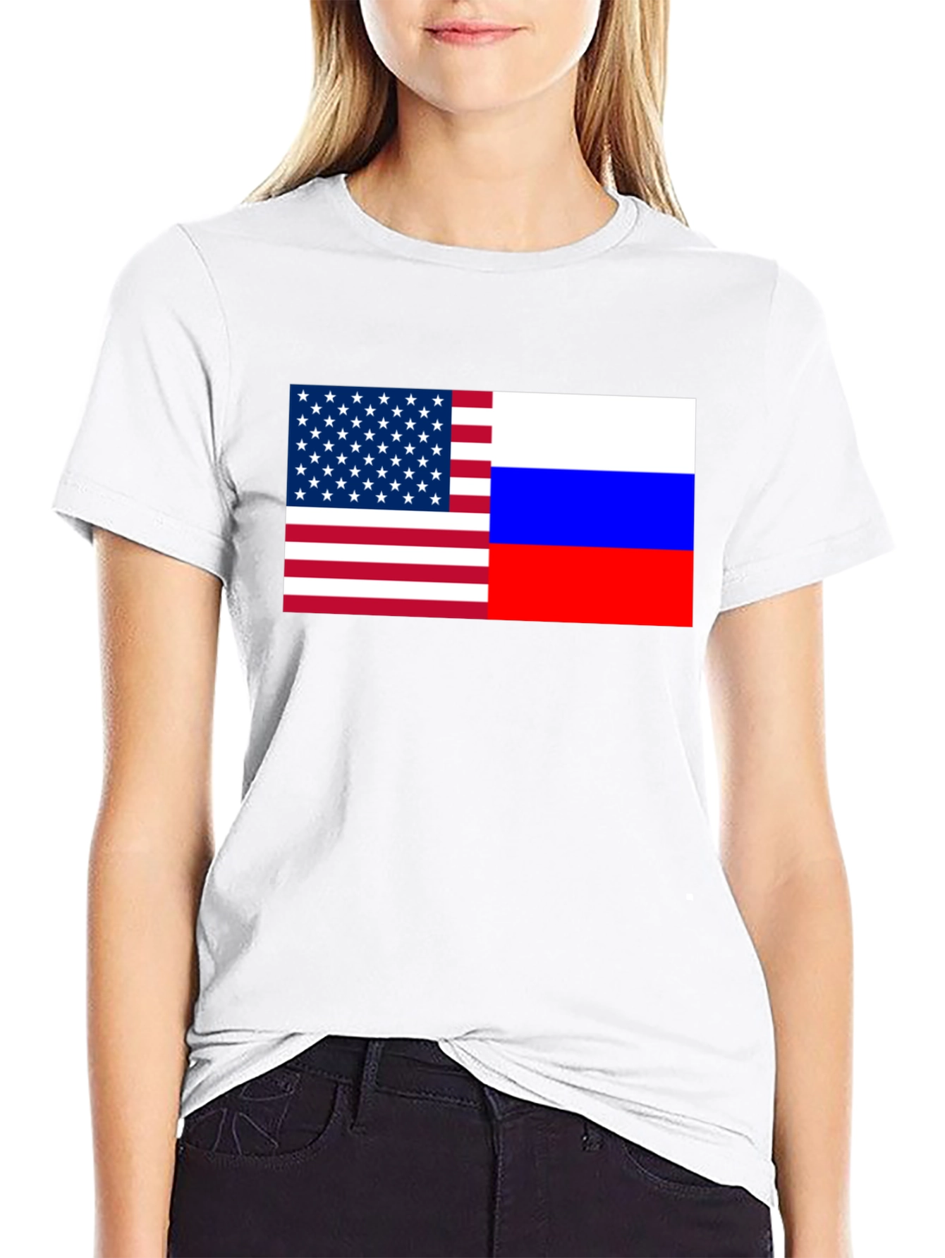 USA and Russia Flag Graphic Print T-Shirt