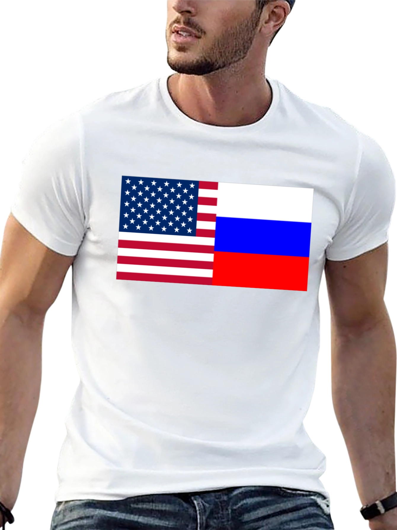 USA and Russia Flag Graphic Print T-Shirt