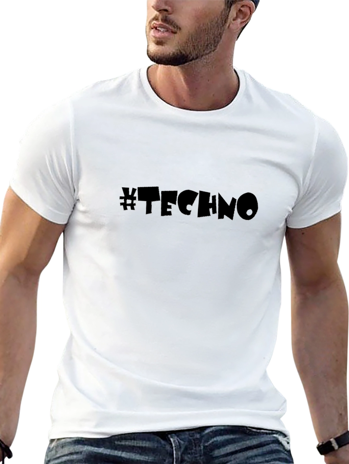 Black #Techno Graphic T-Shirt