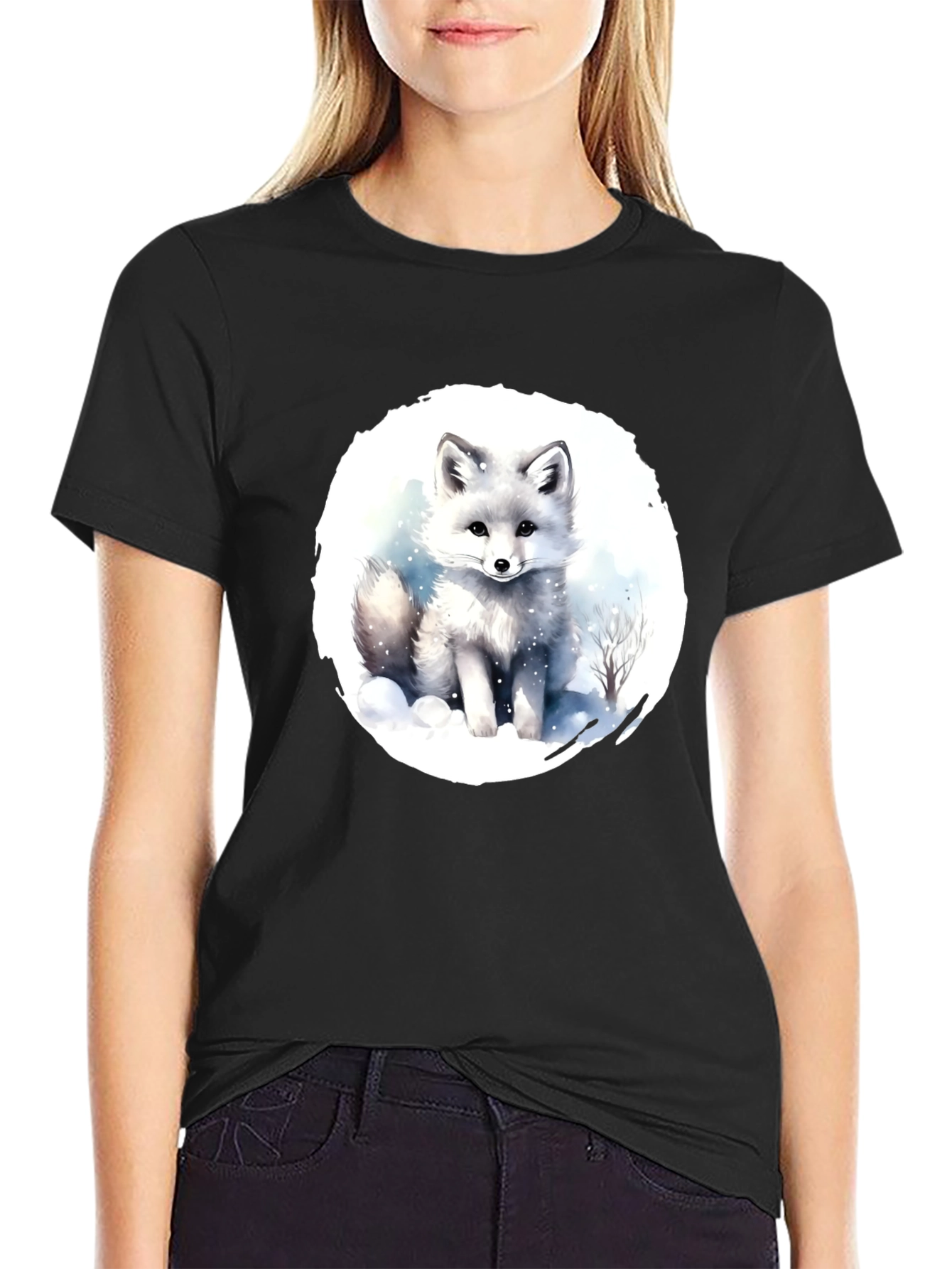 Arctic Fox Graphic Tee - Black Cotton T-Shirt
