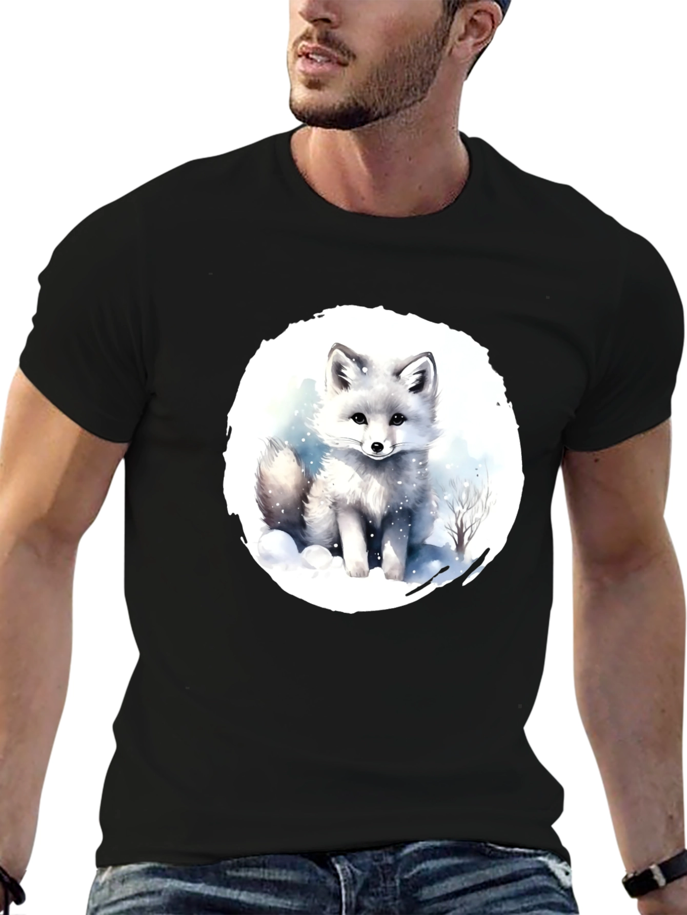 Arctic Fox Graphic Tee - Black Cotton T-Shirt