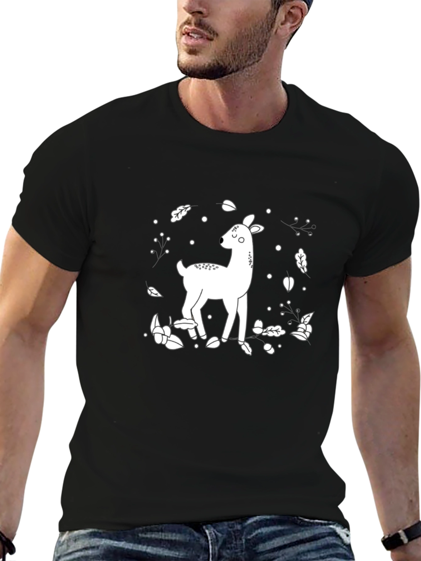 Deer Graphic Tee - Black Cotton Blend