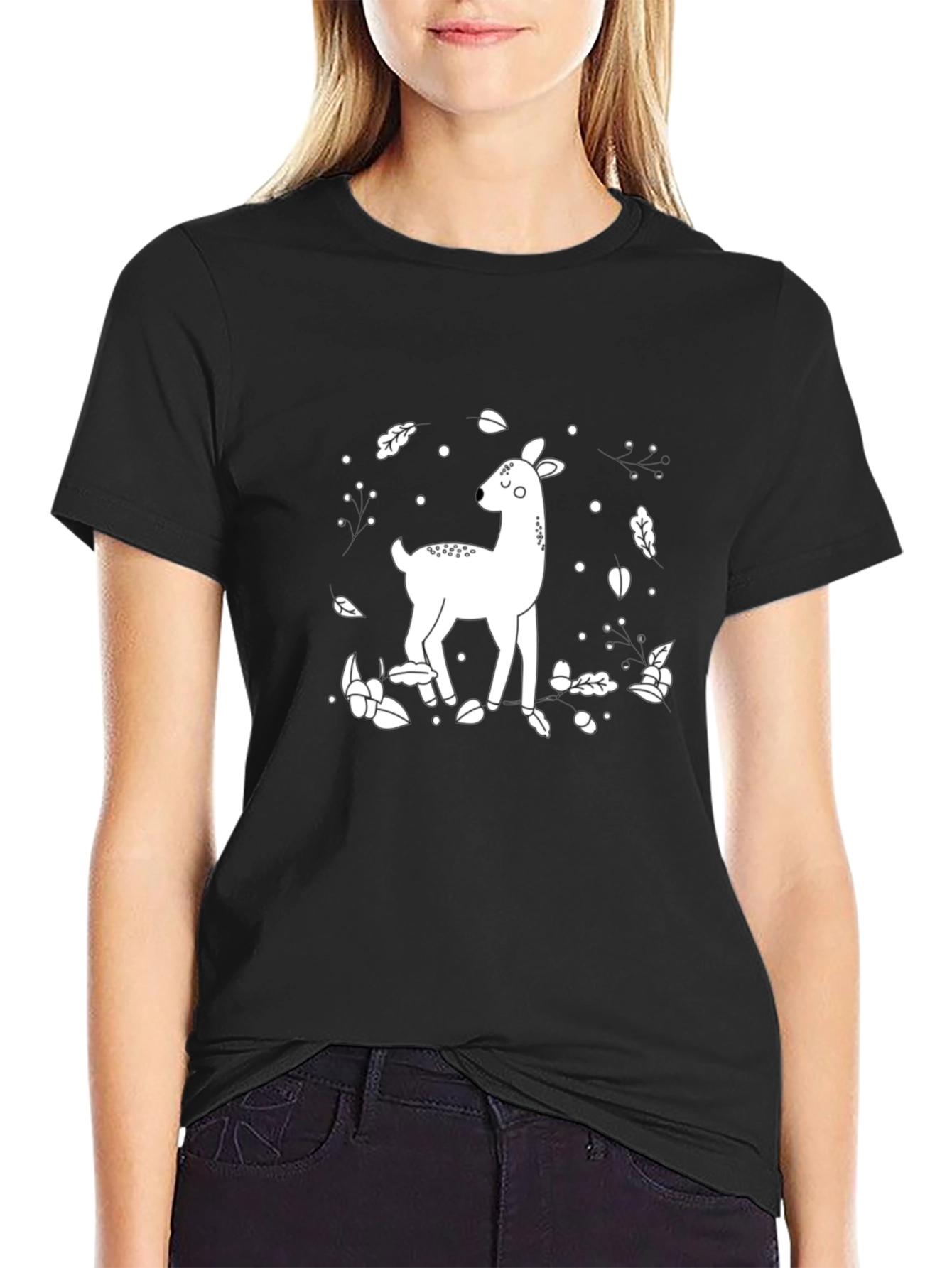 Deer Graphic Tee - Black Cotton Blend