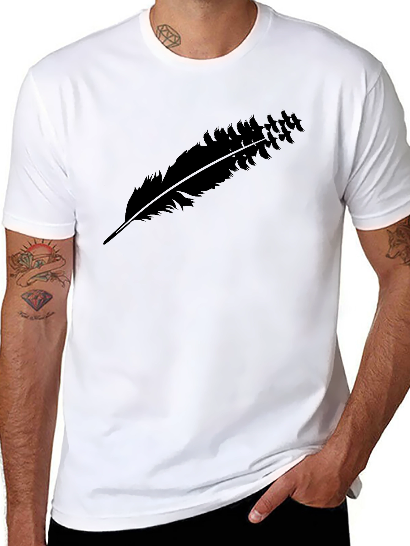 Black Feather Graphic Tee - Casual Comfort