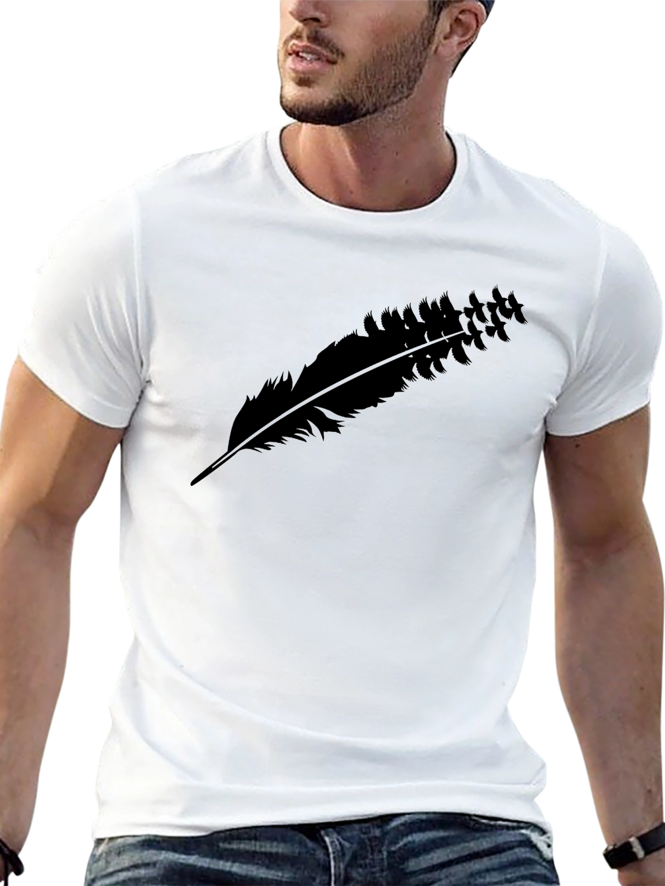 Black Feather Graphic Tee - Casual Comfort