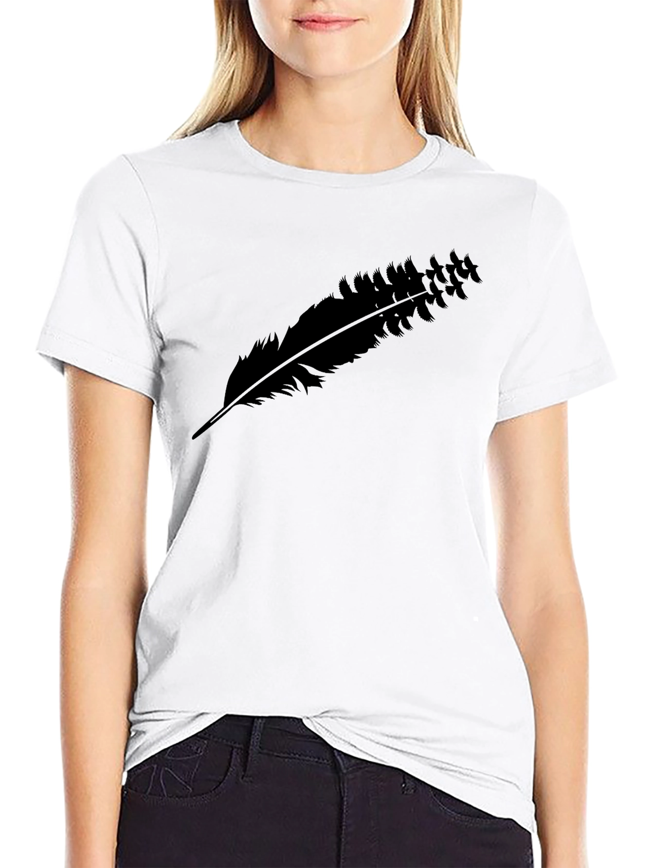 Black Feather Graphic Tee - Casual Comfort