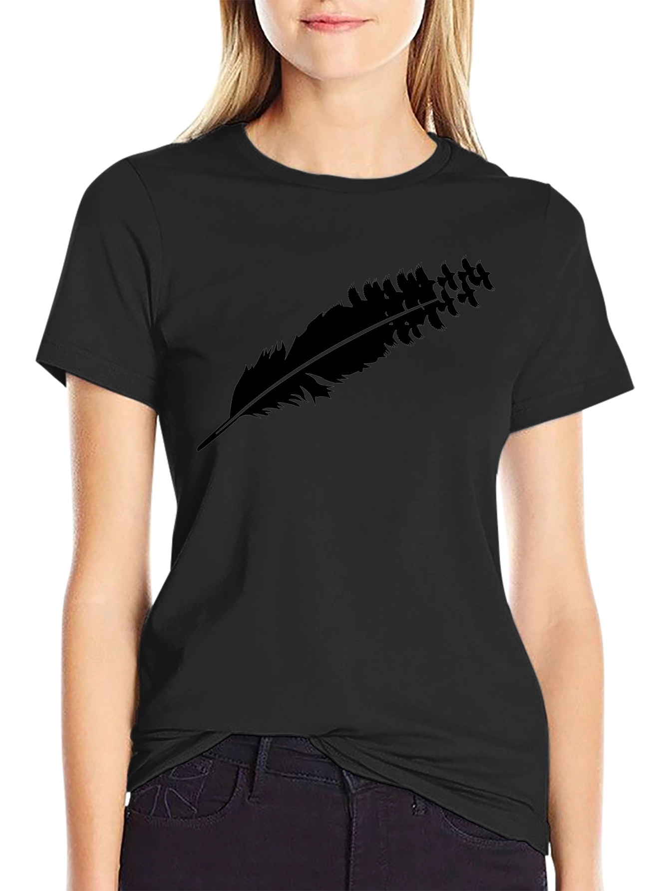 Black Feather Graphic Tee - Casual Comfort