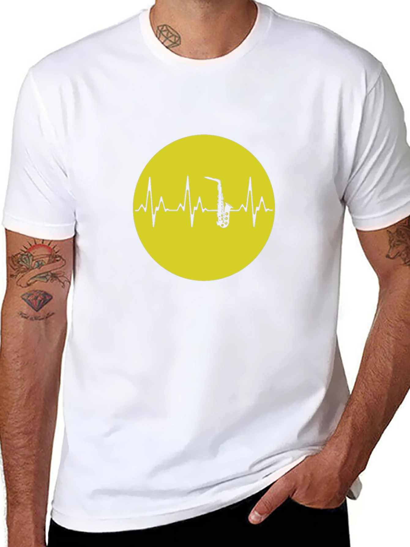 Saxophone Heartbeat Graphic Tee - Black