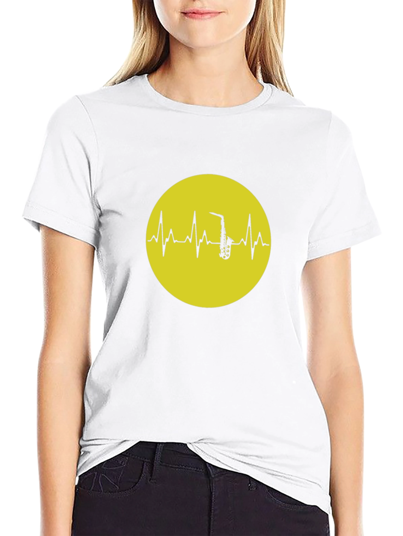 Saxophone Heartbeat Graphic Tee - Black