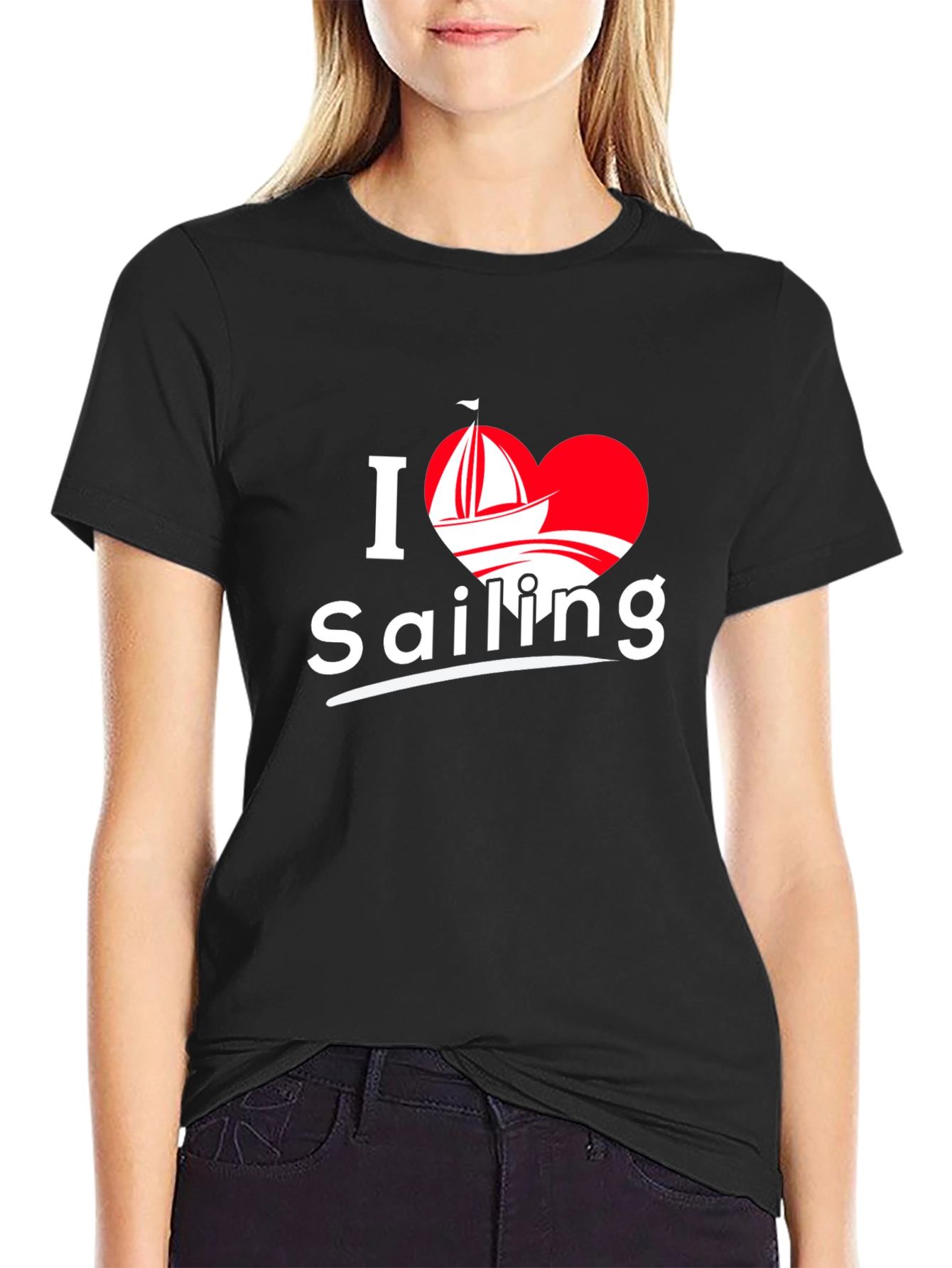 I Love Sailing T-Shirt - Black Cotton Tee