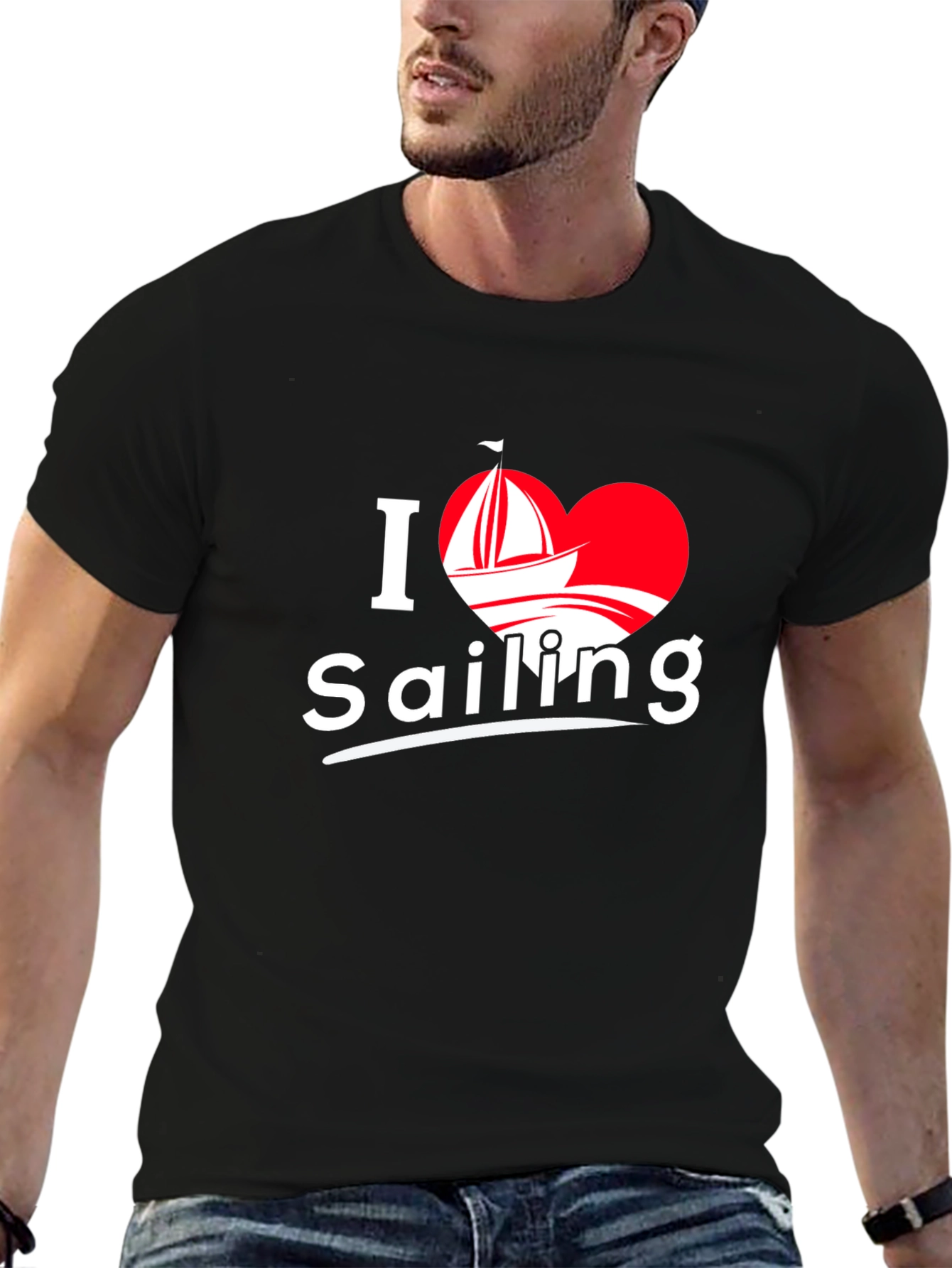 I Love Sailing T-Shirt - Black Cotton Tee