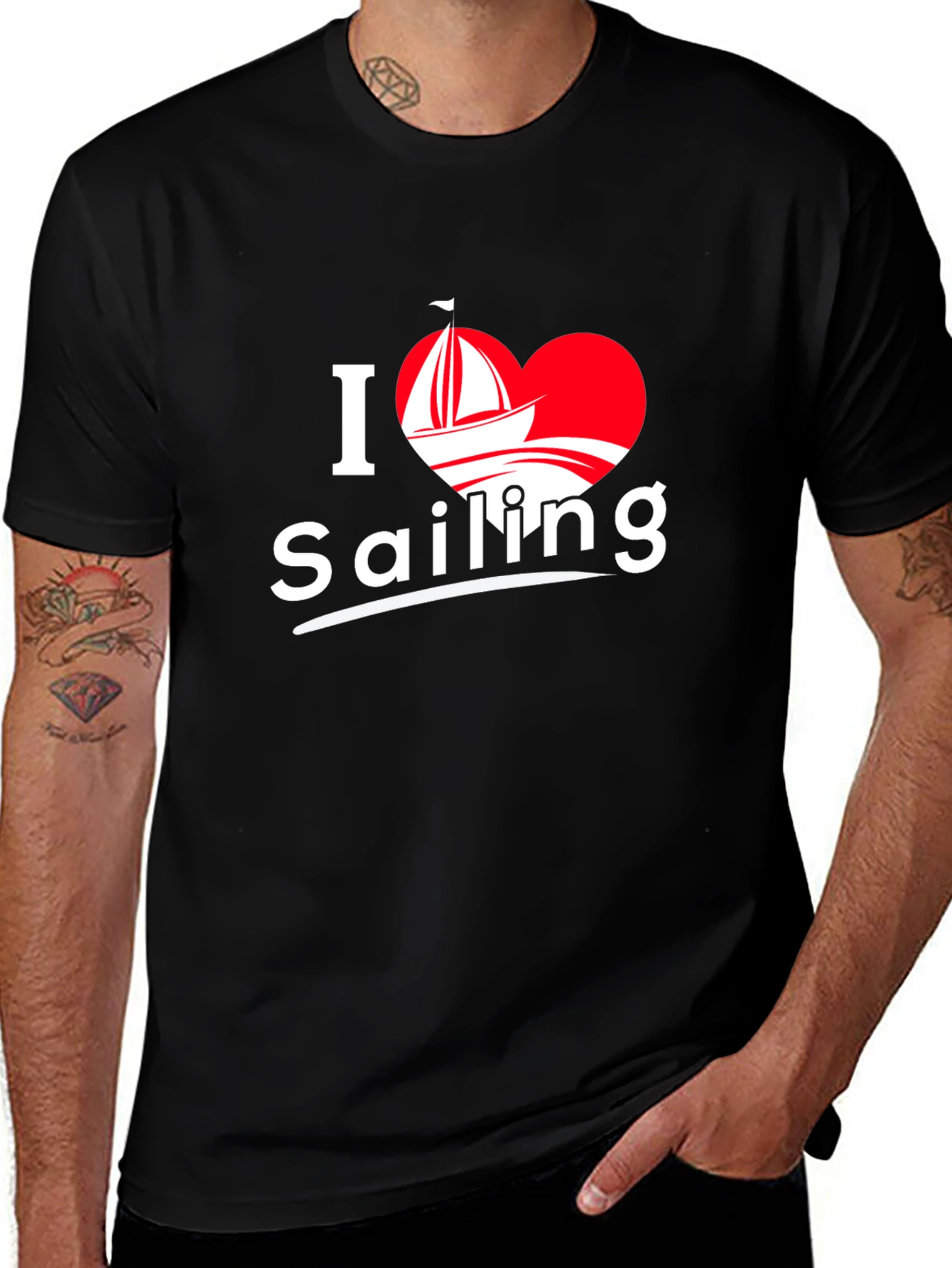 I Love Sailing T-Shirt - Black Cotton Tee