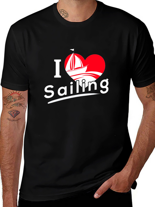 I Love Sailing T-Shirt - Black Cotton Tee