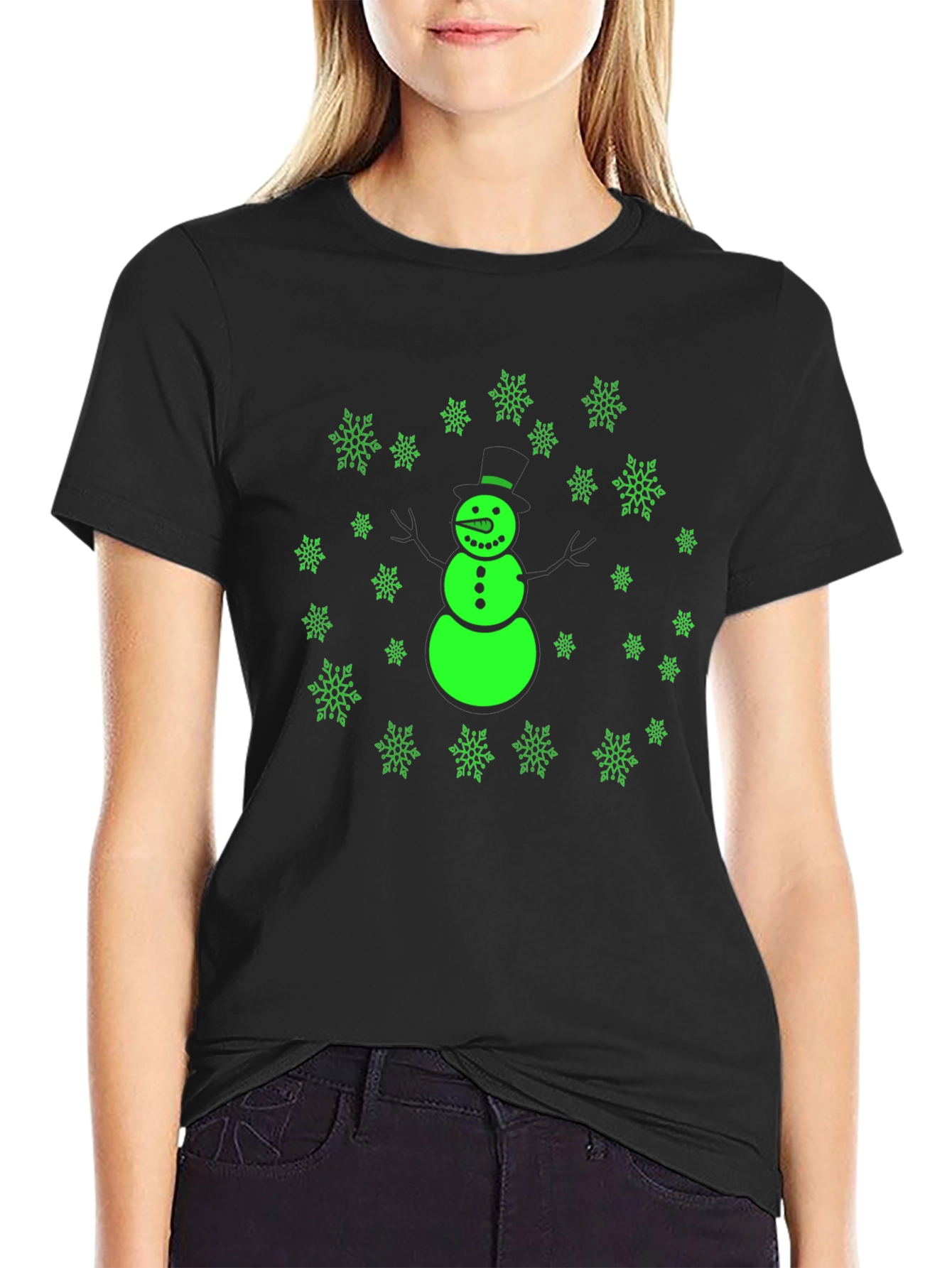 Snowman Snowflake Graphic Black Tee