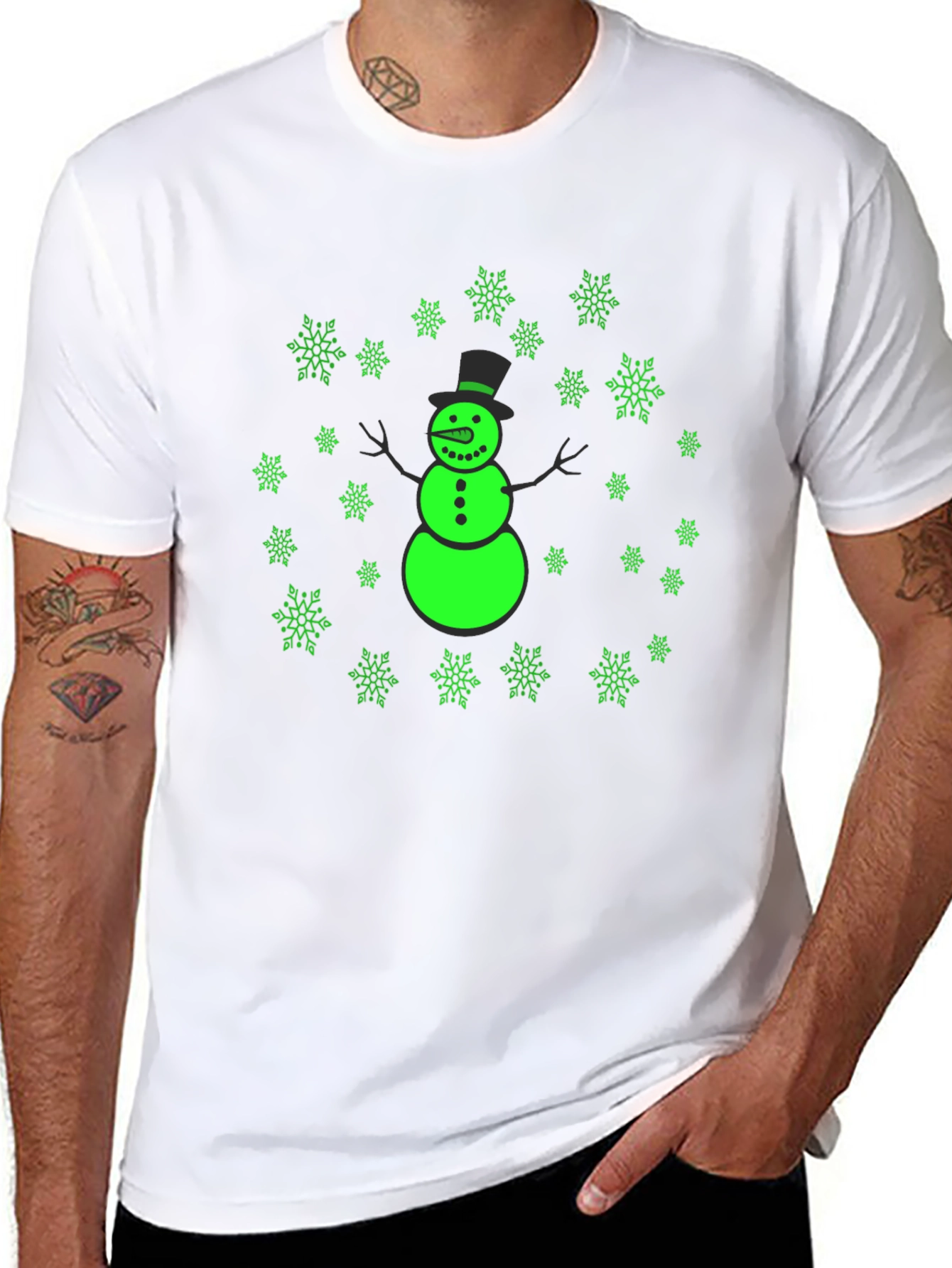 Snowman Snowflake Graphic Black Tee