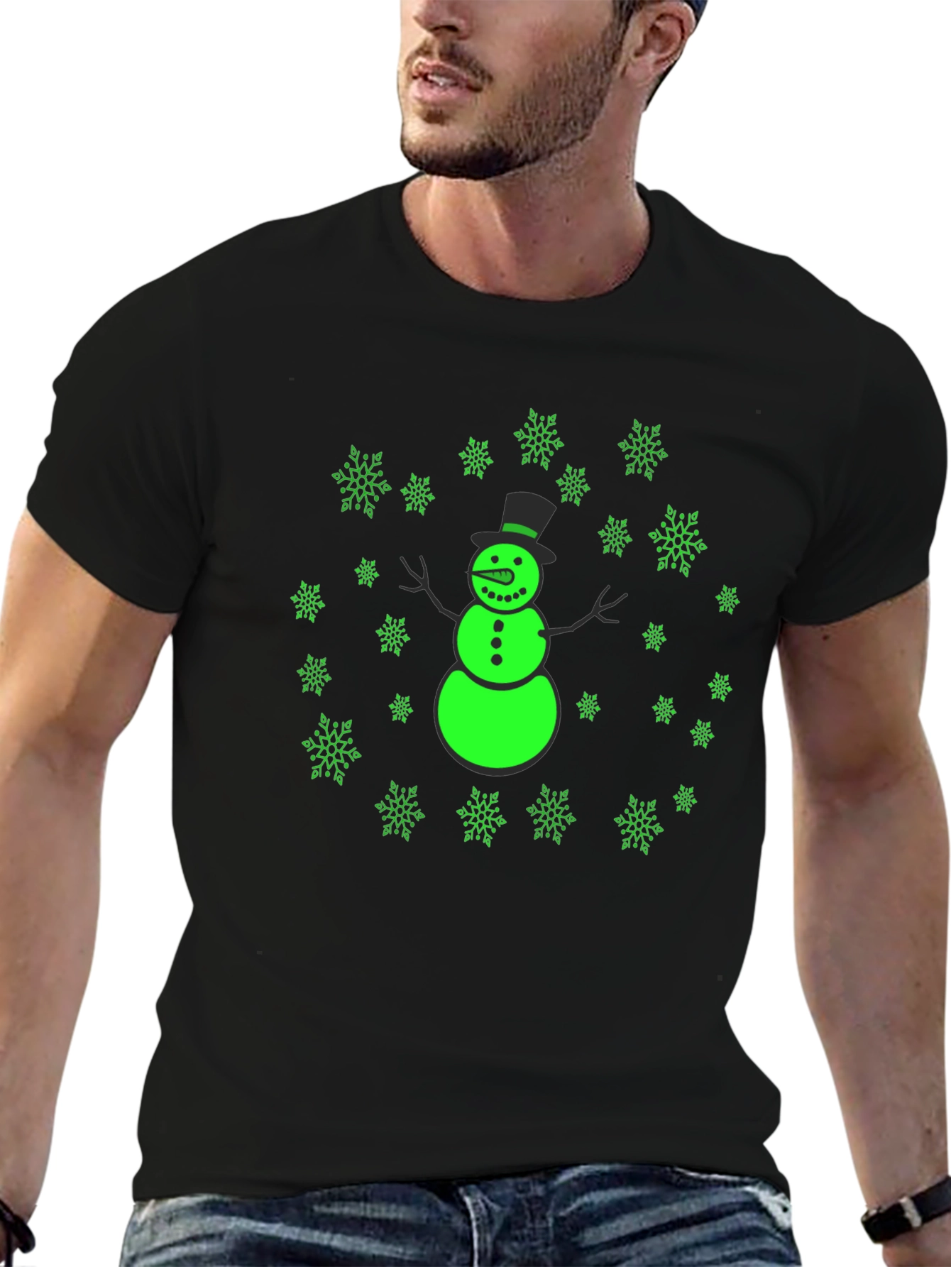 Snowman Snowflake Graphic Black Tee