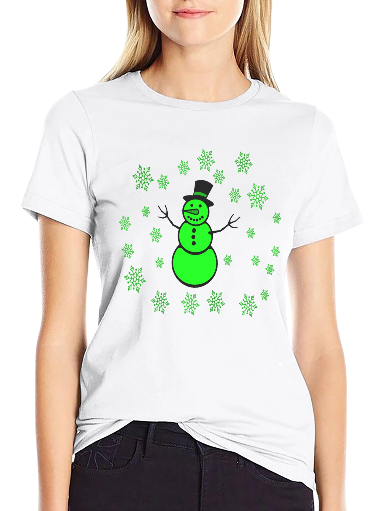 Snowman Snowflake Graphic Black Tee