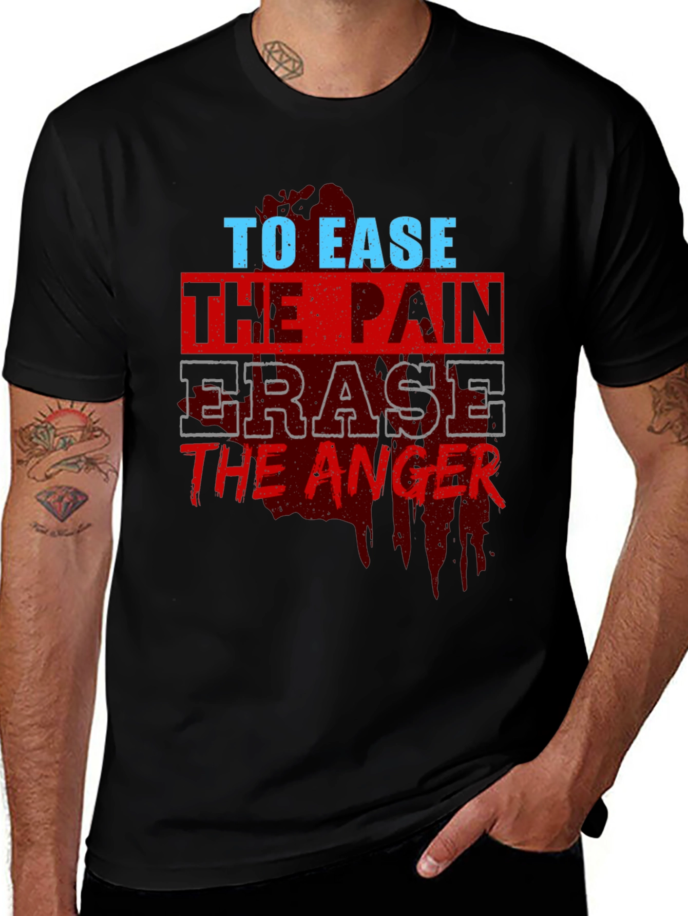 To Ease the Pain Mens Black Graphic T-Shirt