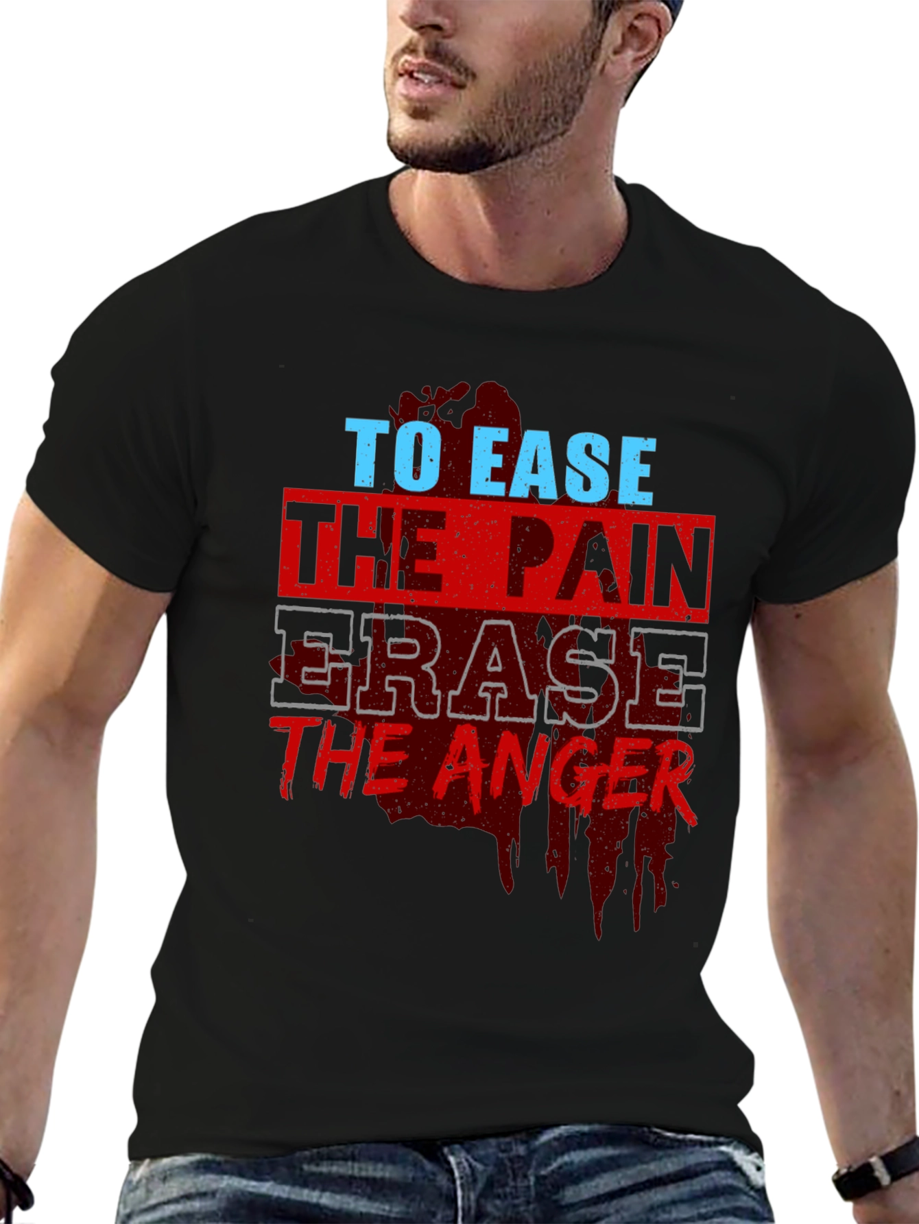 To Ease the Pain Mens Black Graphic T-Shirt