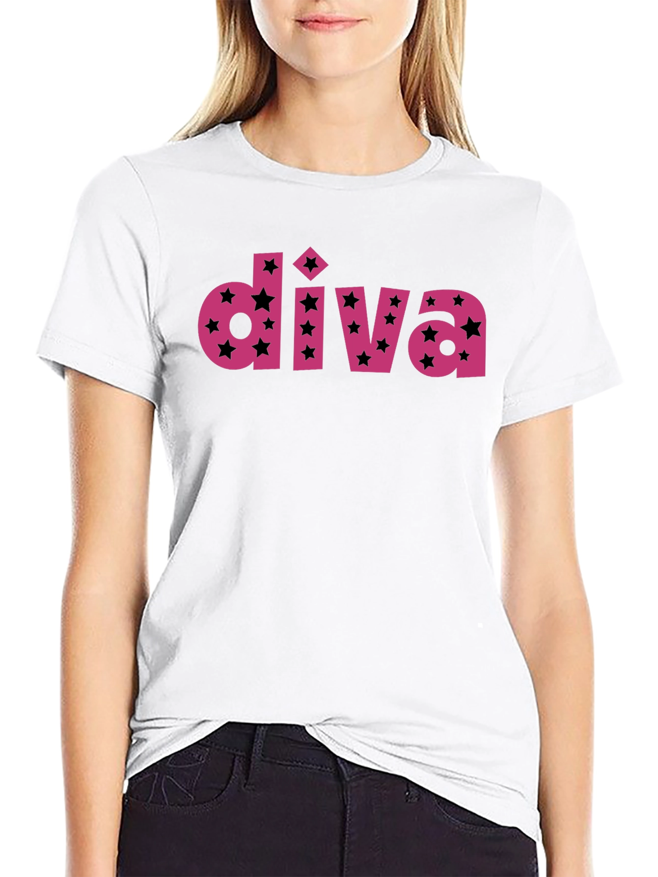 Diva Star Graphic Print Black Tee