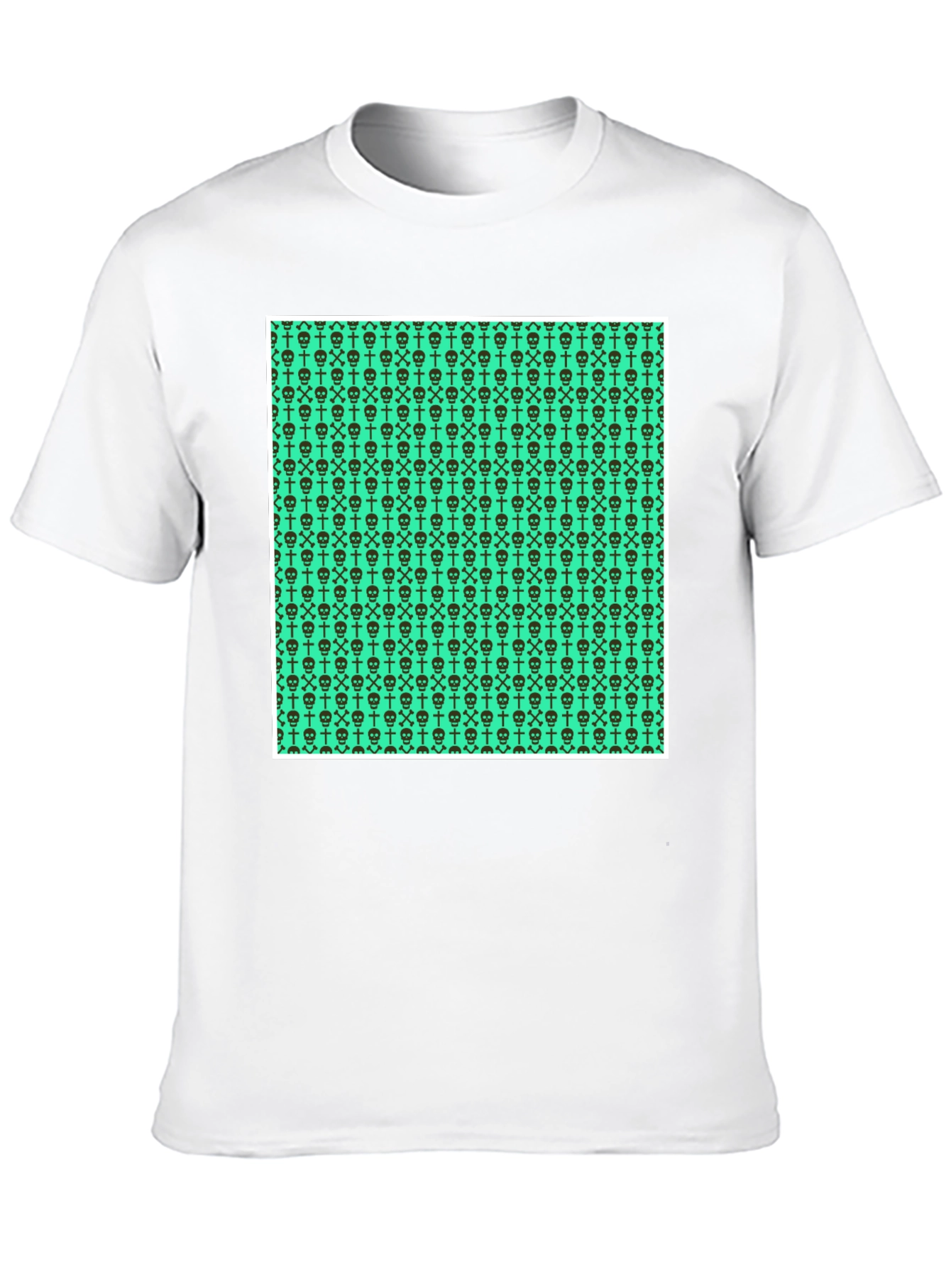 Skull & Crossbones Pattern Tee - Graphic Print T-Shirt