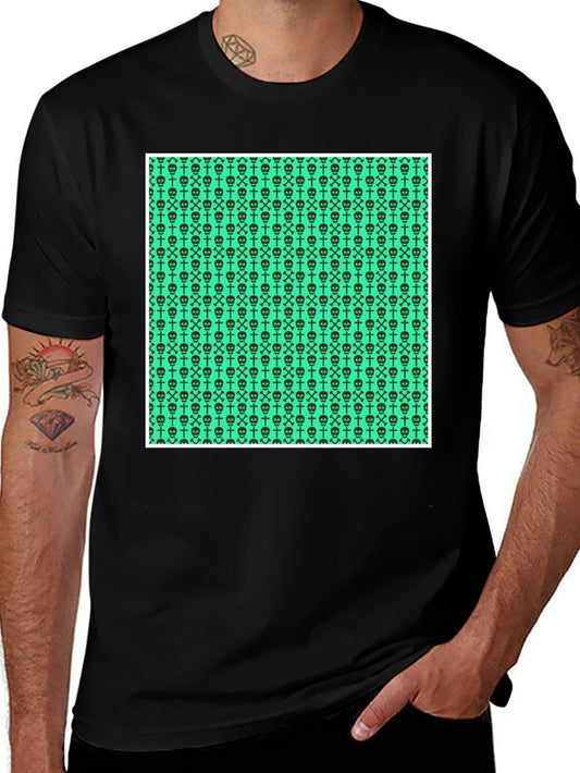 Skull & Crossbones Pattern Tee - Graphic Print T-Shirt