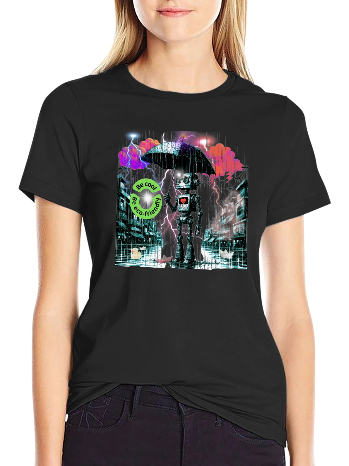 Eco Robot in Rain T-Shirt