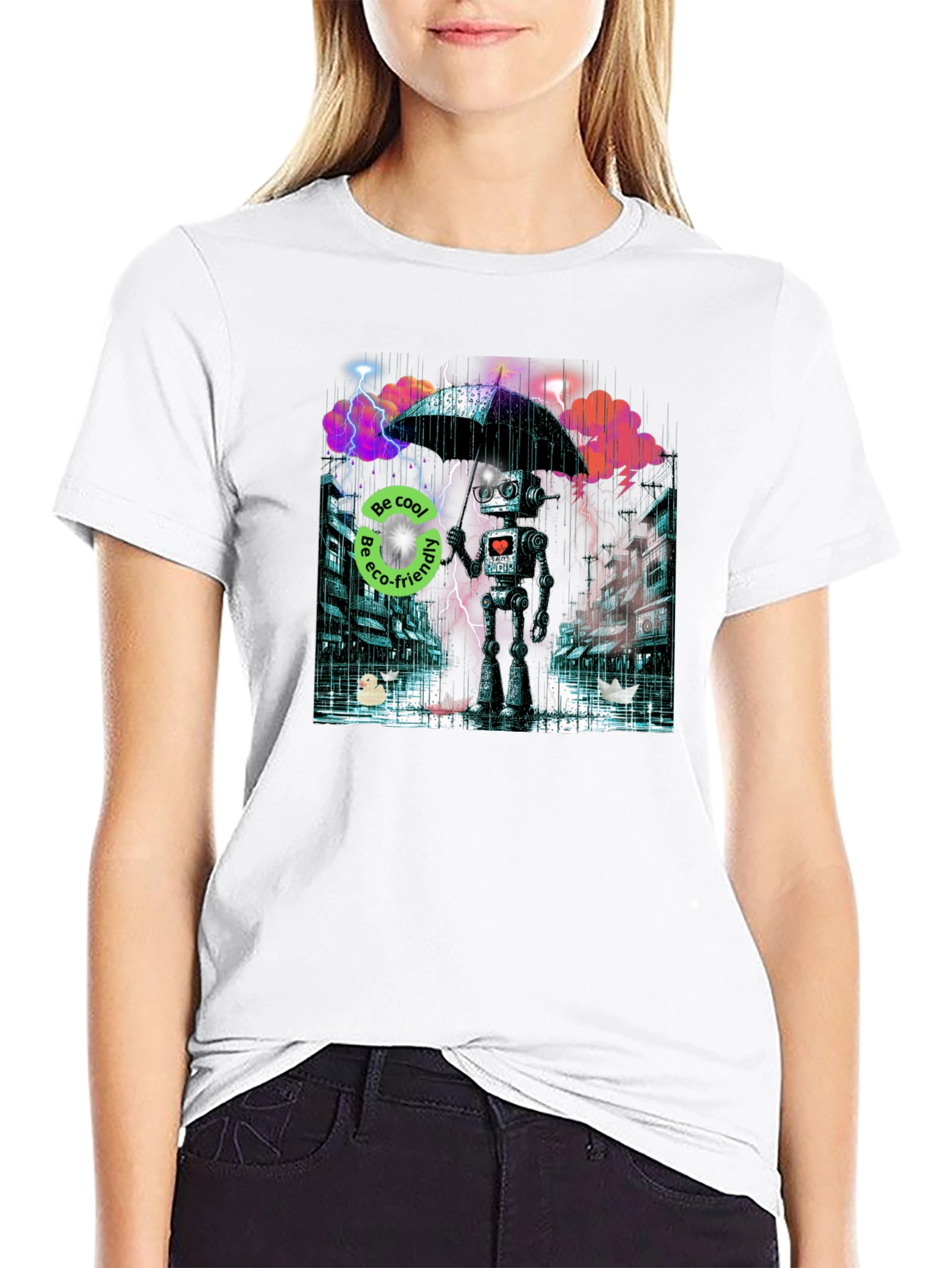 Eco Robot in Rain T-Shirt