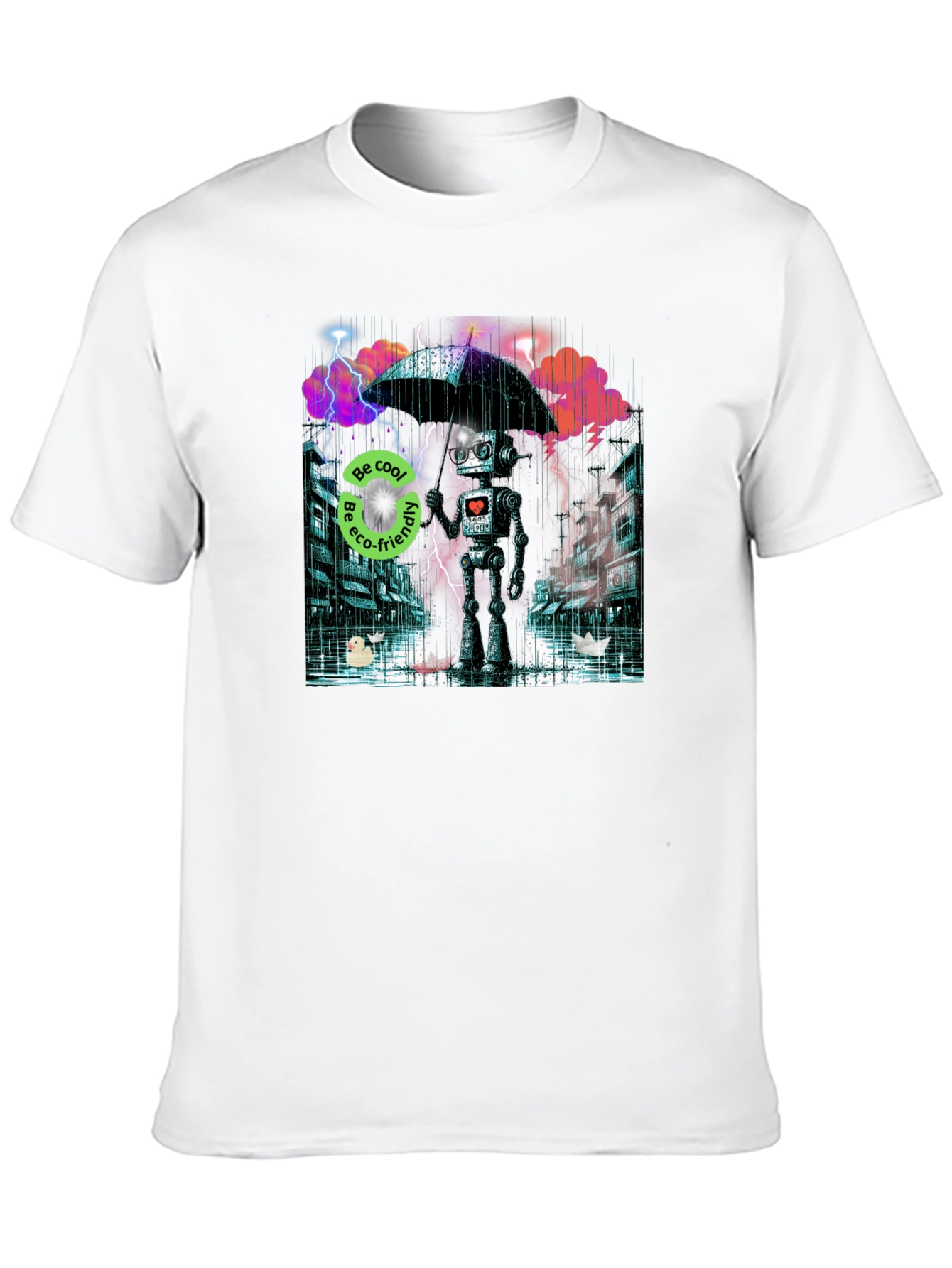 Eco Robot in Rain T-Shirt