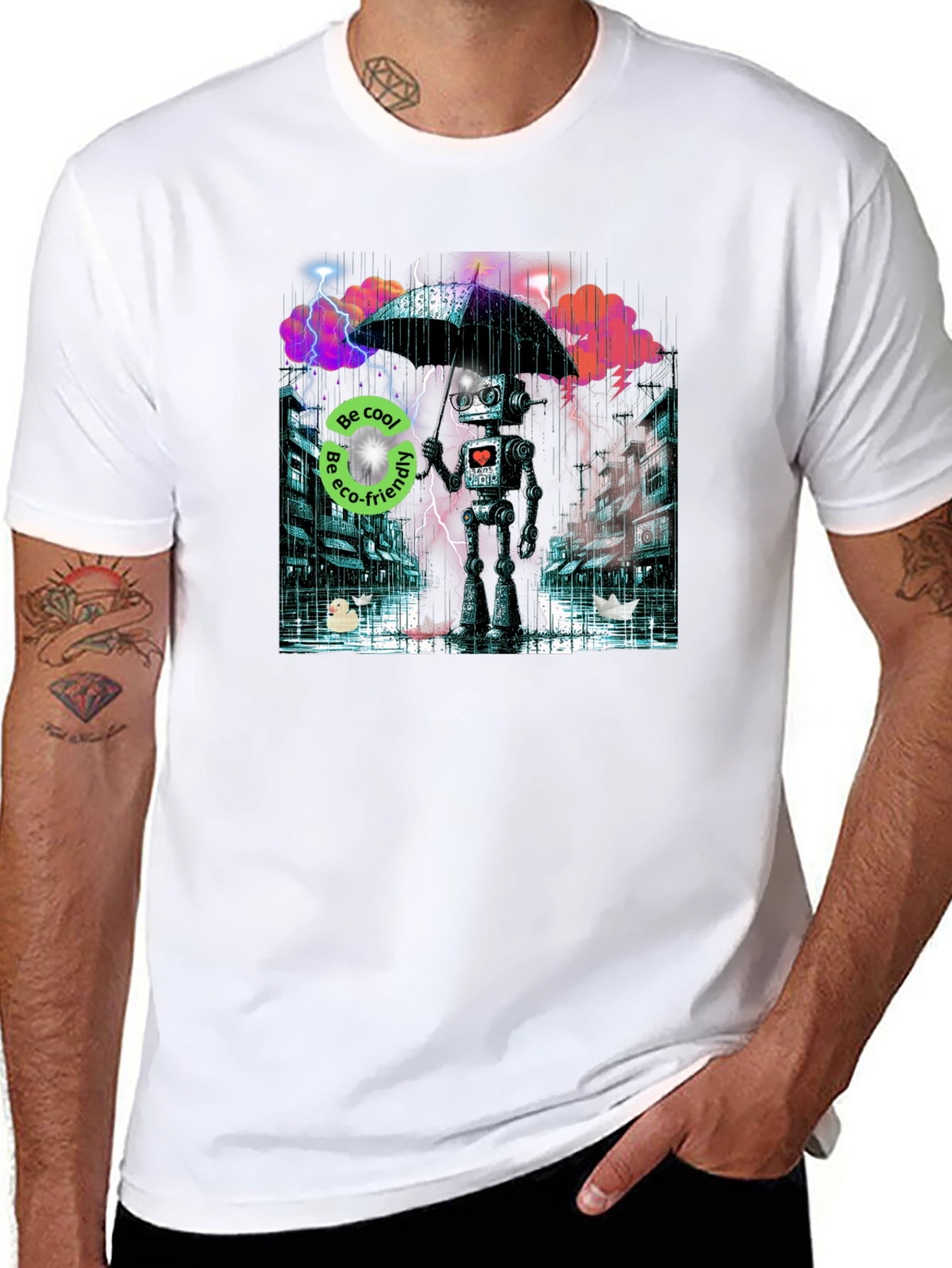 Eco Robot in Rain T-Shirt