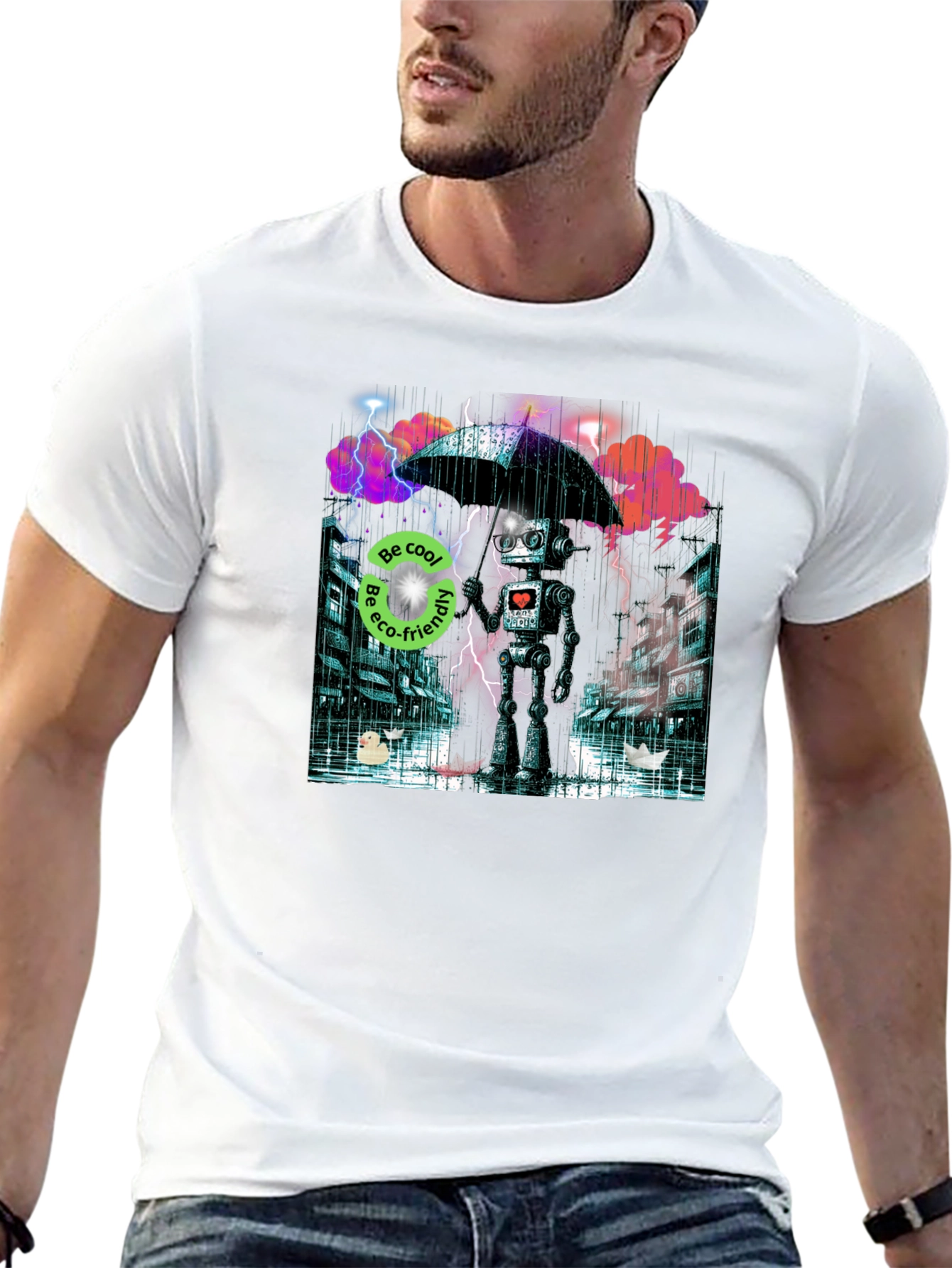Eco Robot in Rain T-Shirt