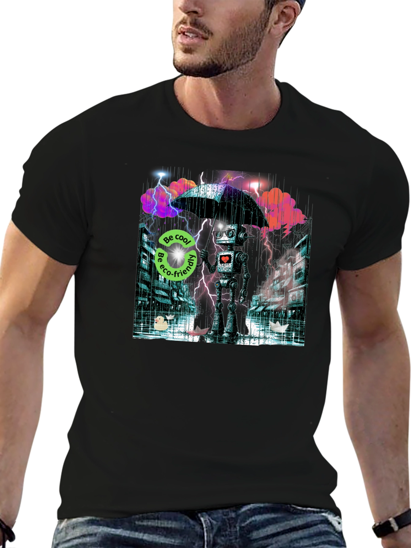 Eco Robot in Rain T-Shirt