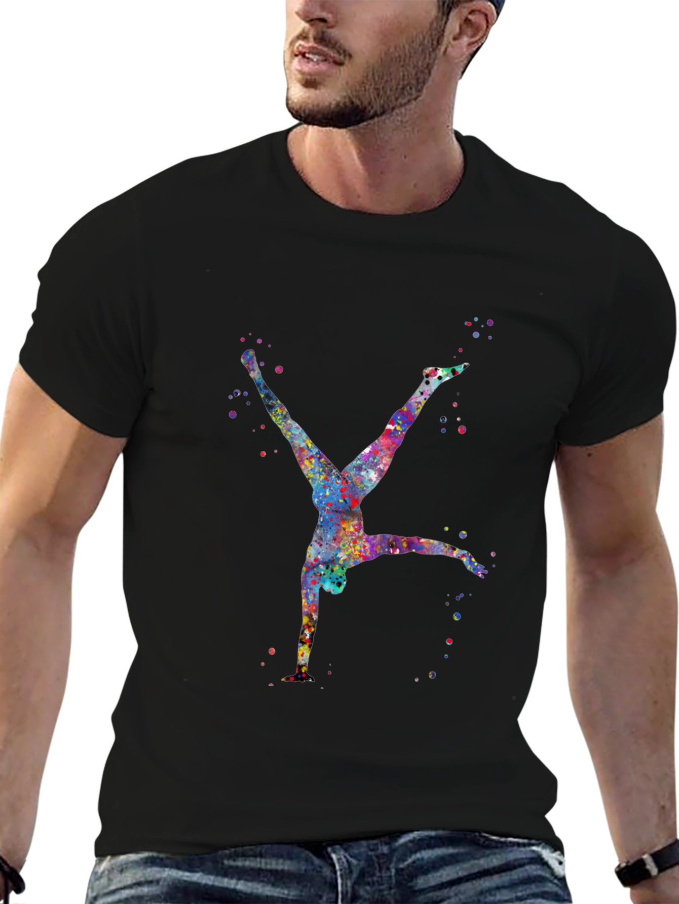 Watercolor Gymnast Black T-Shirt