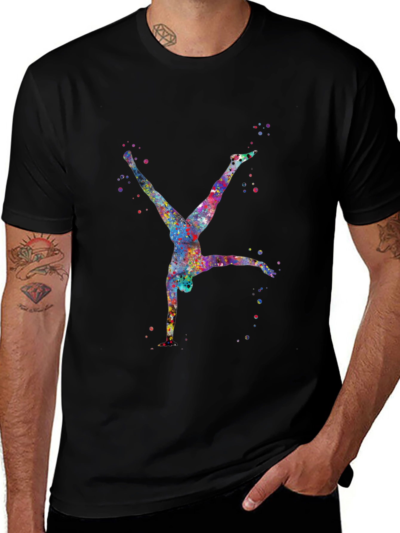 Watercolor Gymnast Black T-Shirt