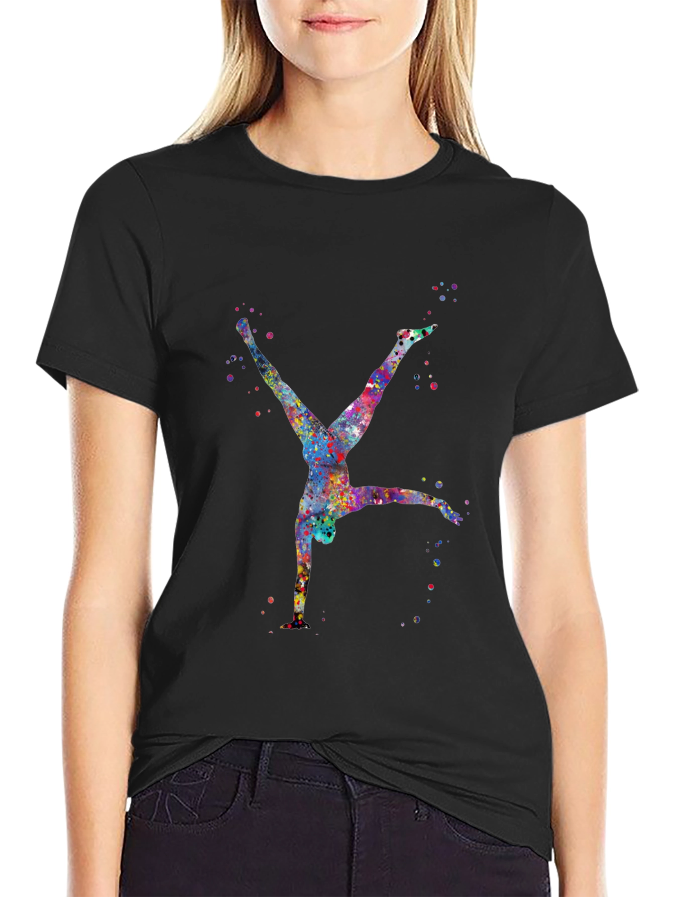 Watercolor Gymnast Black T-Shirt