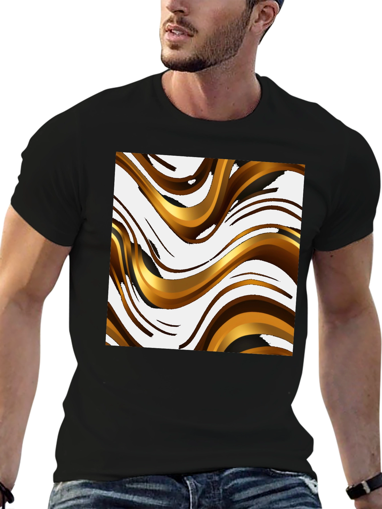 Abstract Wave Pattern Black T-Shirt