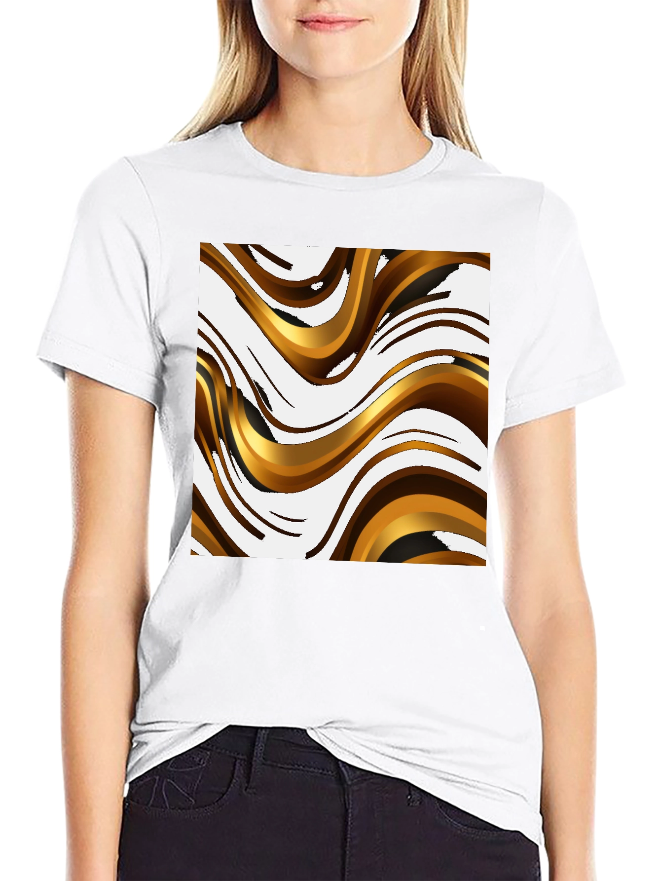 Abstract Wave Pattern Black T-Shirt
