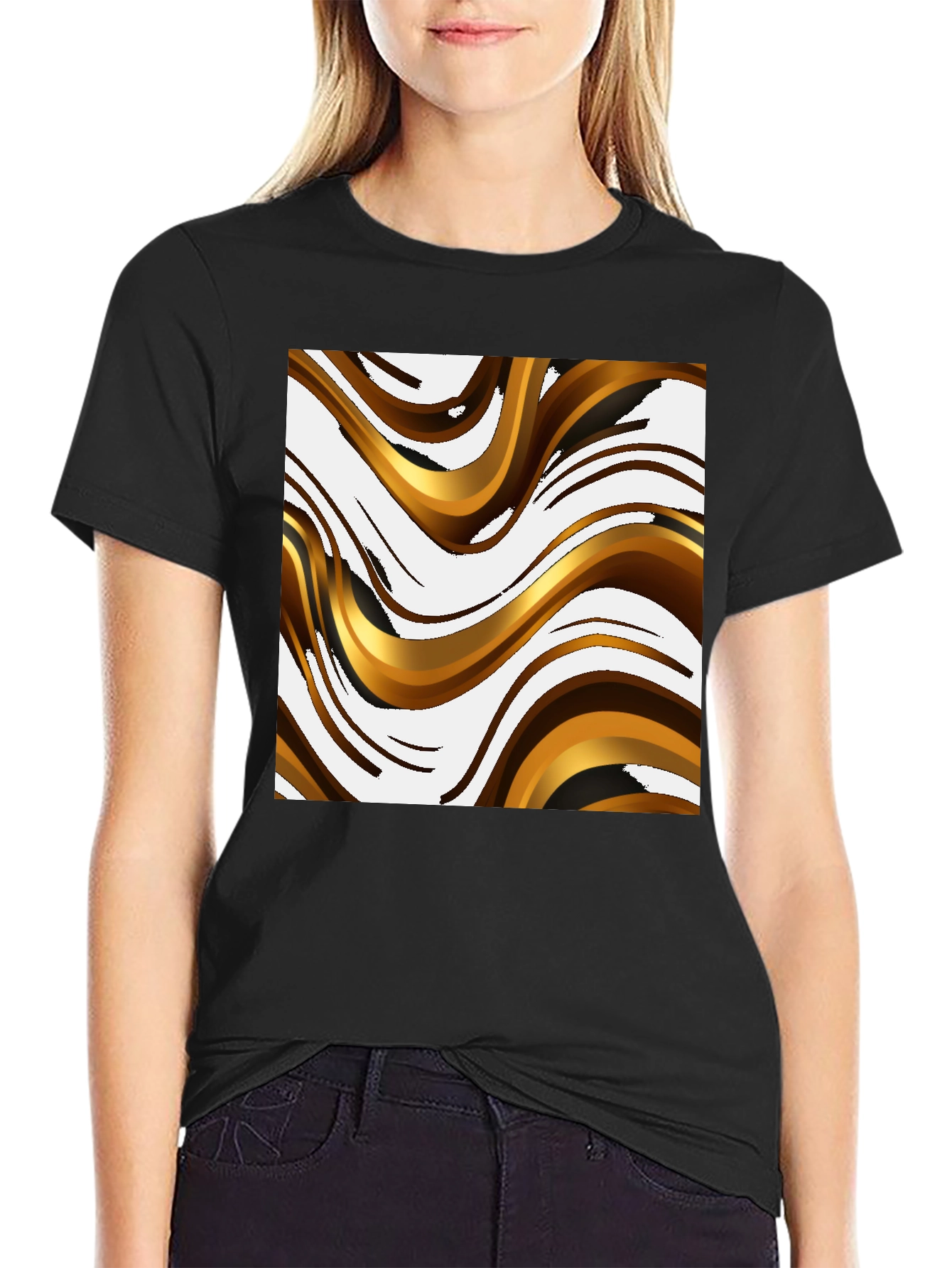Abstract Wave Pattern Black T-Shirt
