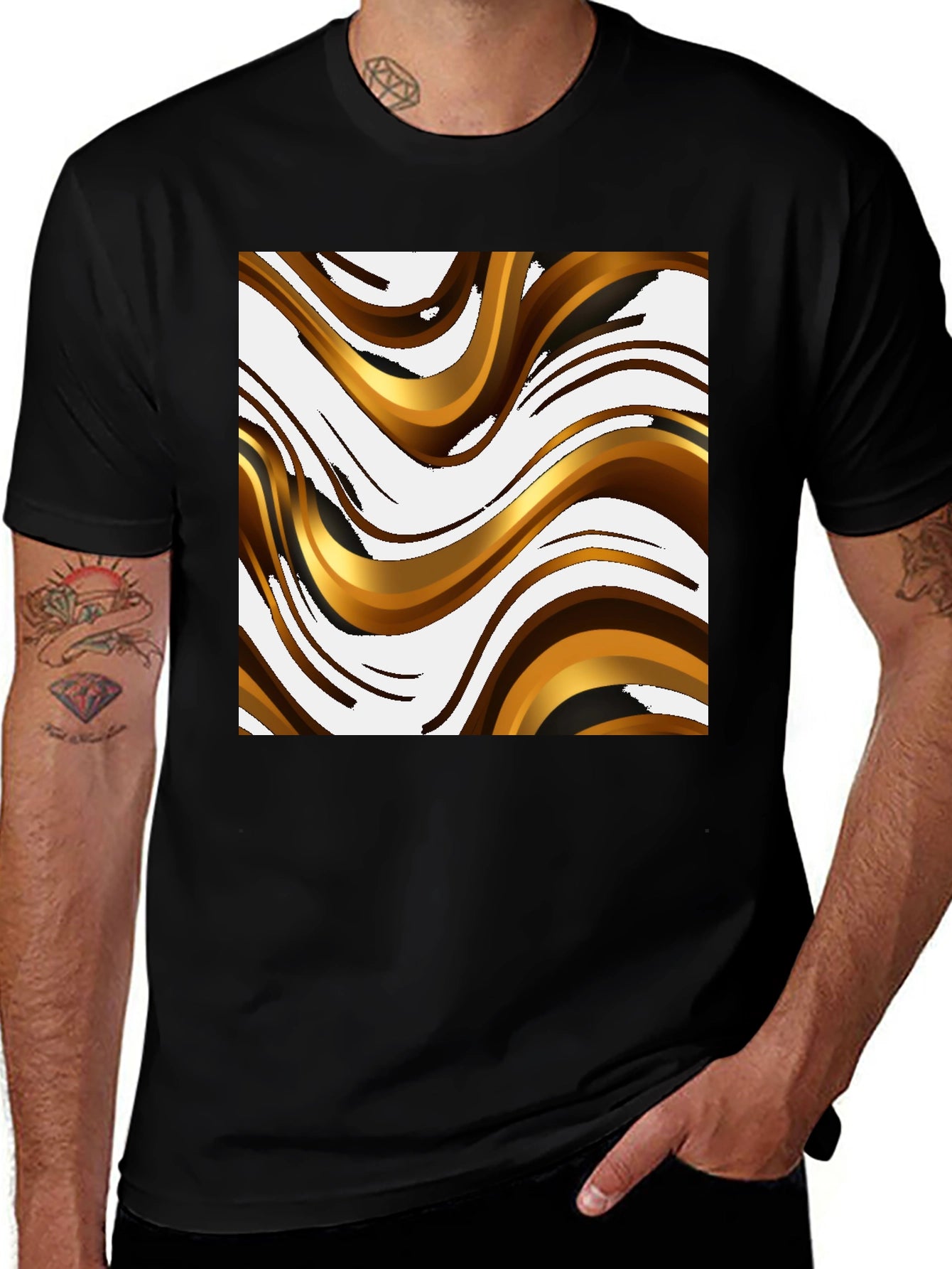 Abstract Wave Pattern Black T-Shirt