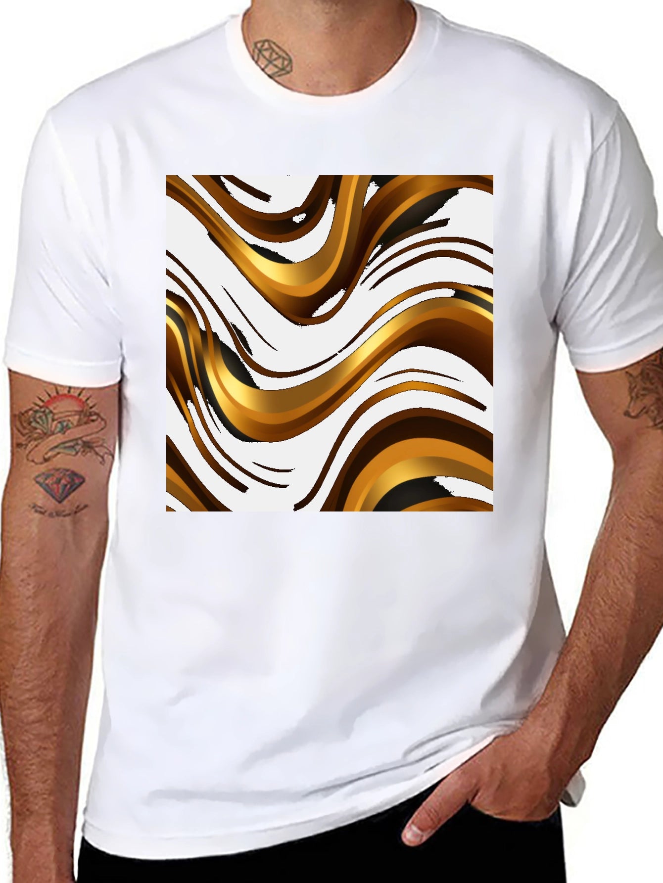 Abstract Wave Pattern Black T-Shirt