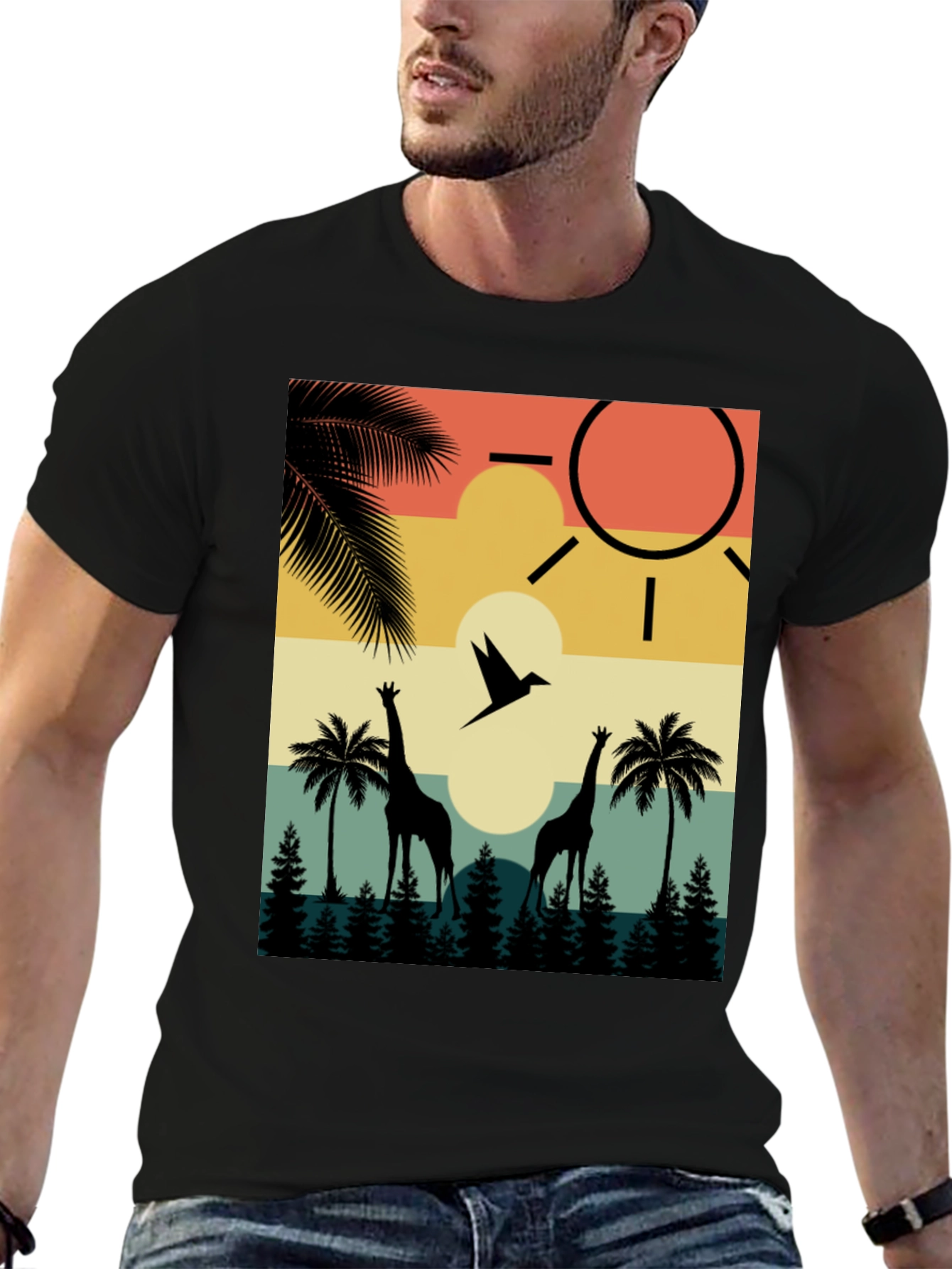 Retro Giraffe Sunset T-Shirt