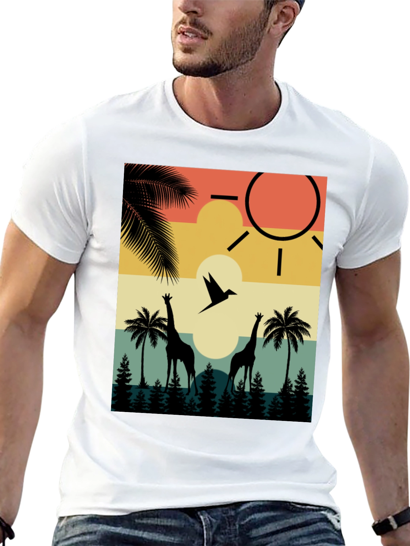 Retro Giraffe Sunset T-Shirt